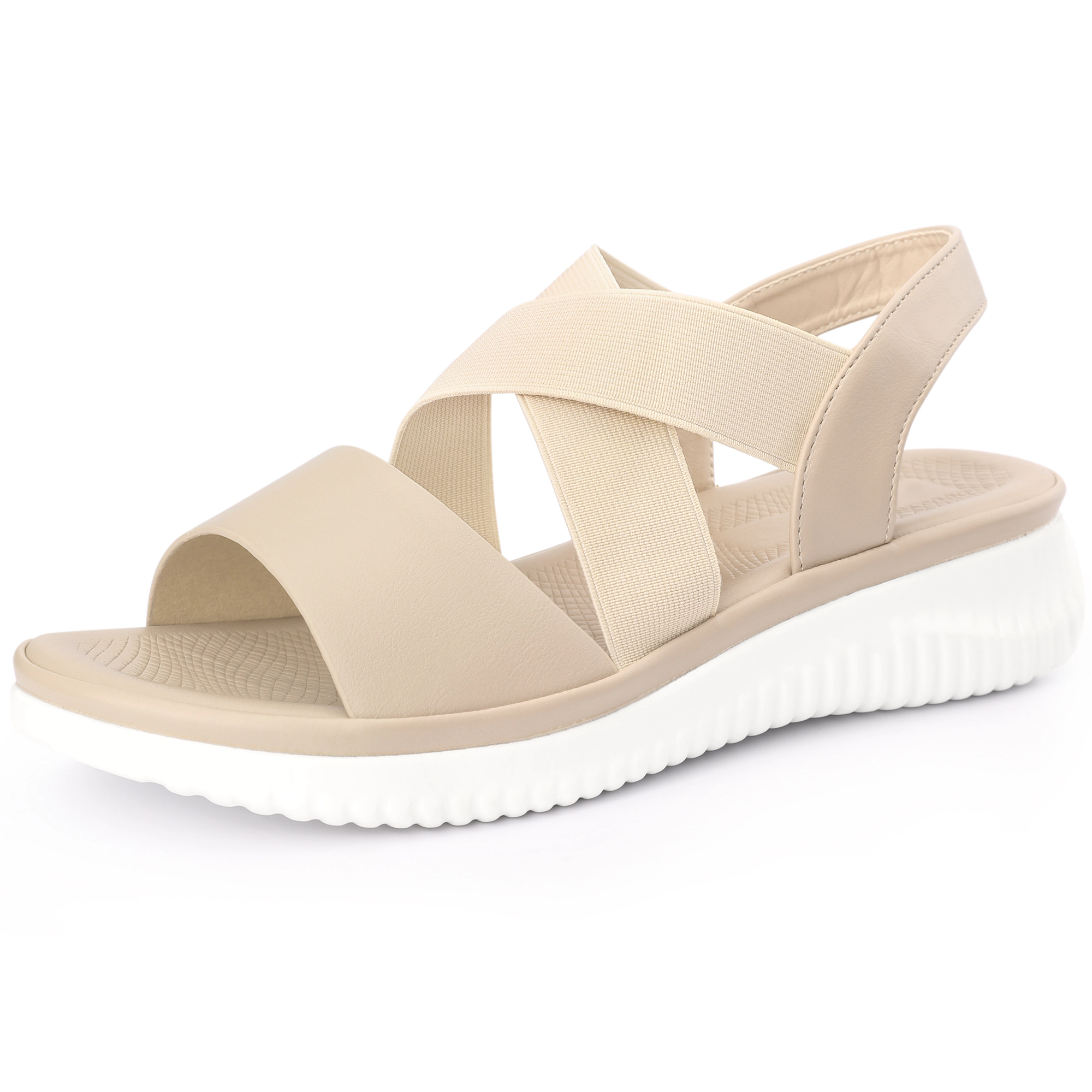 BLISSFUL STEP Women Open Toe Elastic Ankle Strap Cross-Strap Flat Sandals