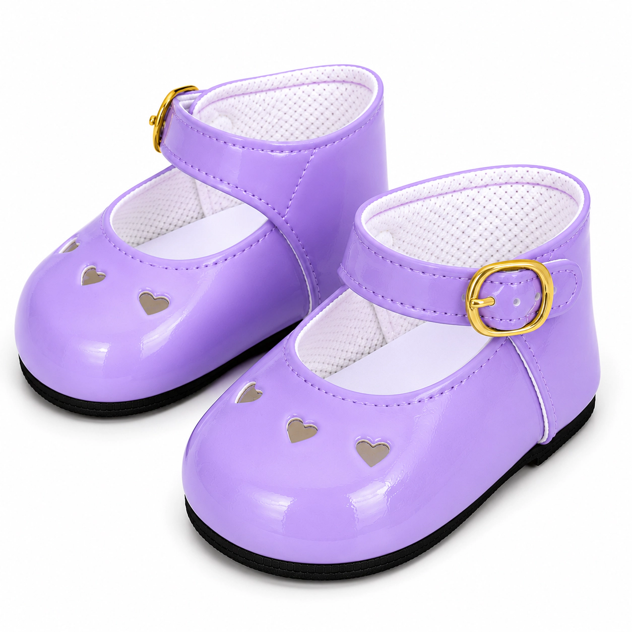 MBD Girl Doll Shoes Lavender Heart Mary Jane Shoes for 18 Inch Dolls – Classic Patent Dress Shoes with Buckle Strap