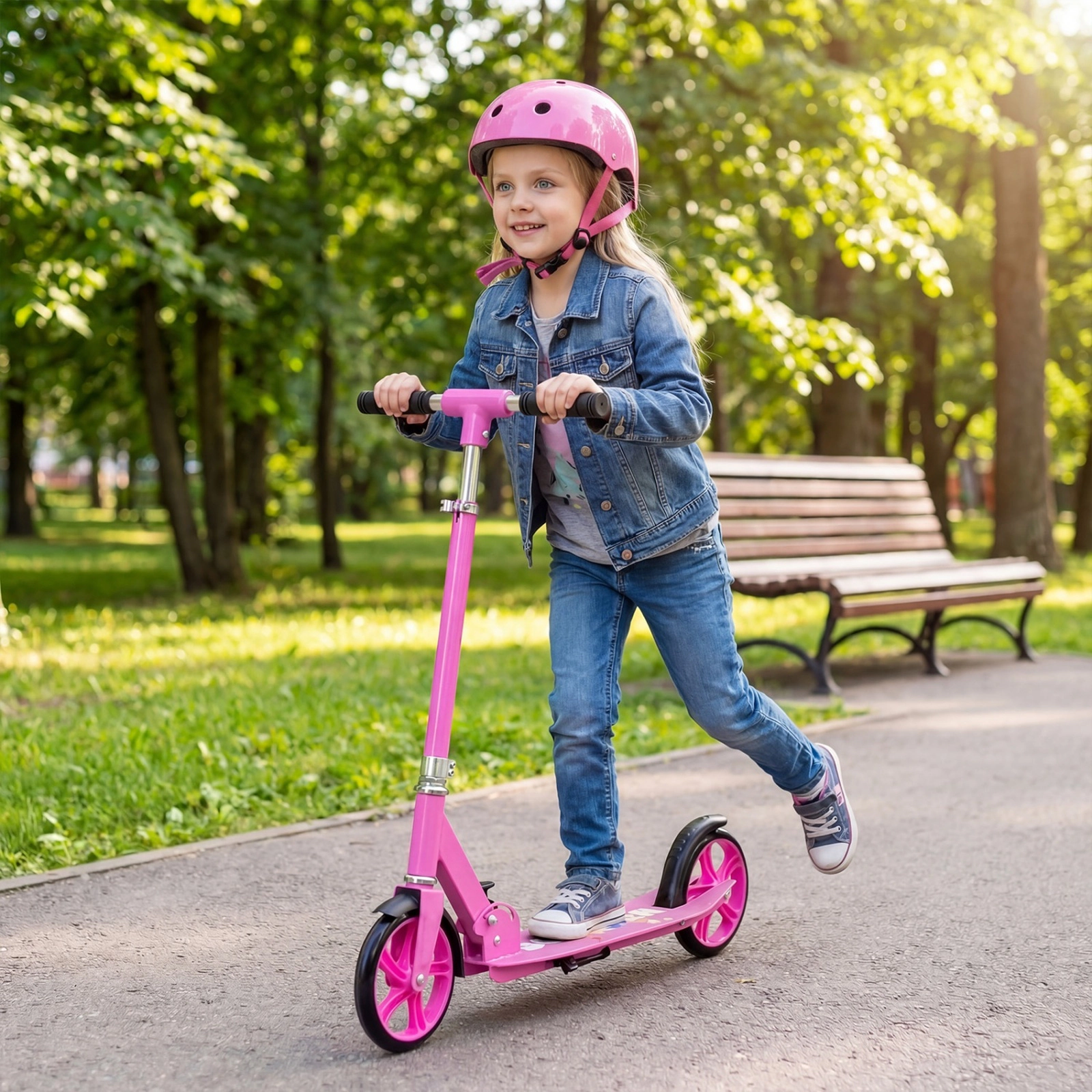 SUGIFT Folding Scooter with 3 Adjustable Heights 220-lb Capacity Ages 8+ Pink
