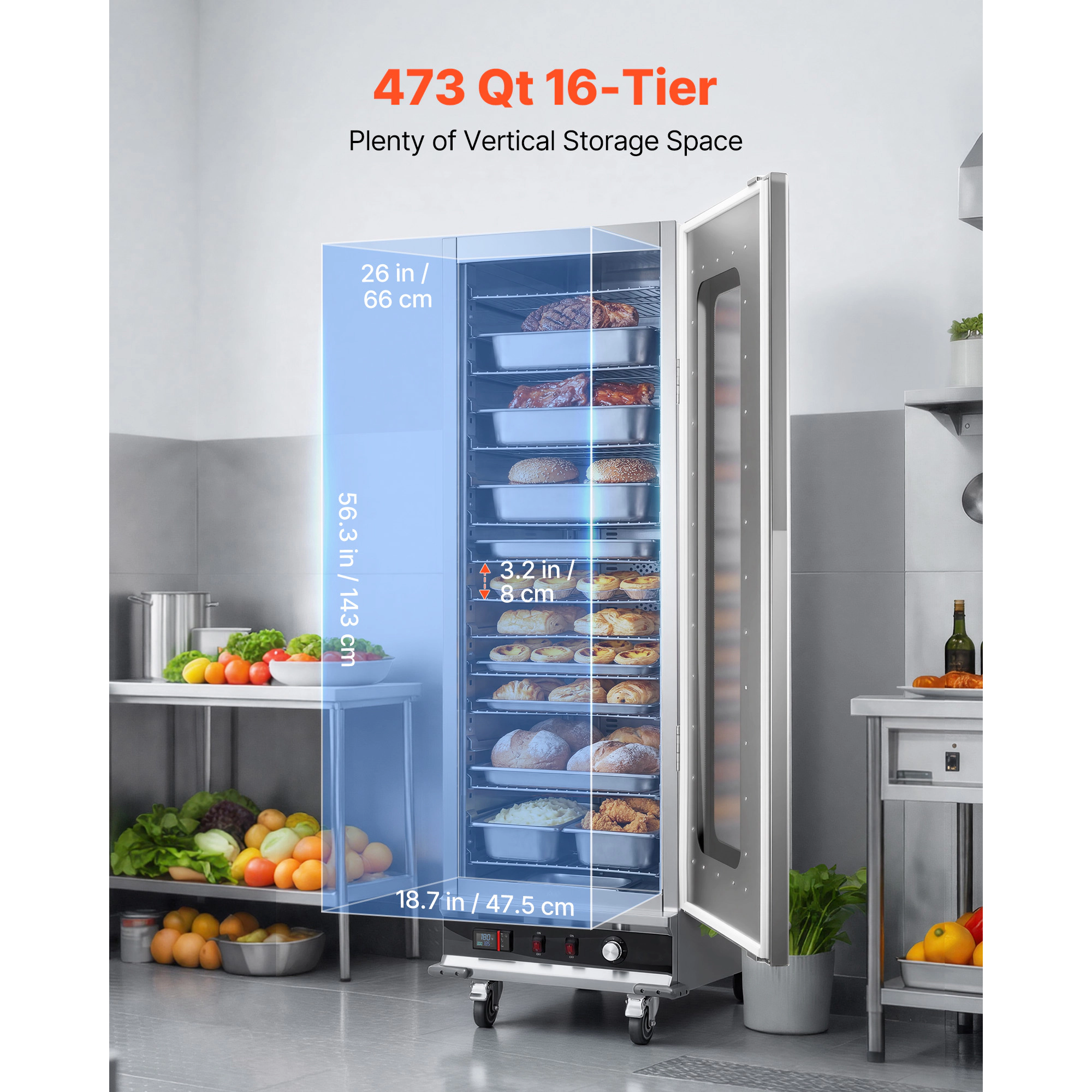 HONGGE Electric Hot Box Food Warmer, Tier Commercial Warming Cabinet with Water Tray, Door and Adjustable Shelves