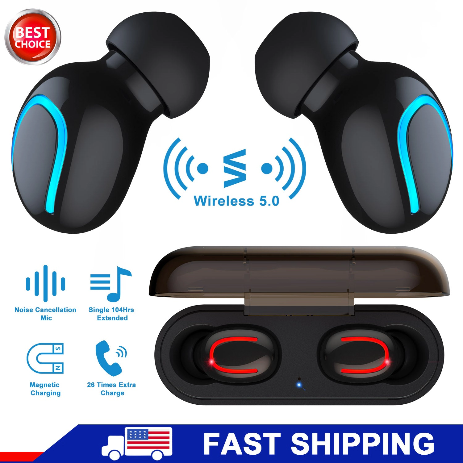 GBruno Wireless 5.0 Earbuds With Charging Dock