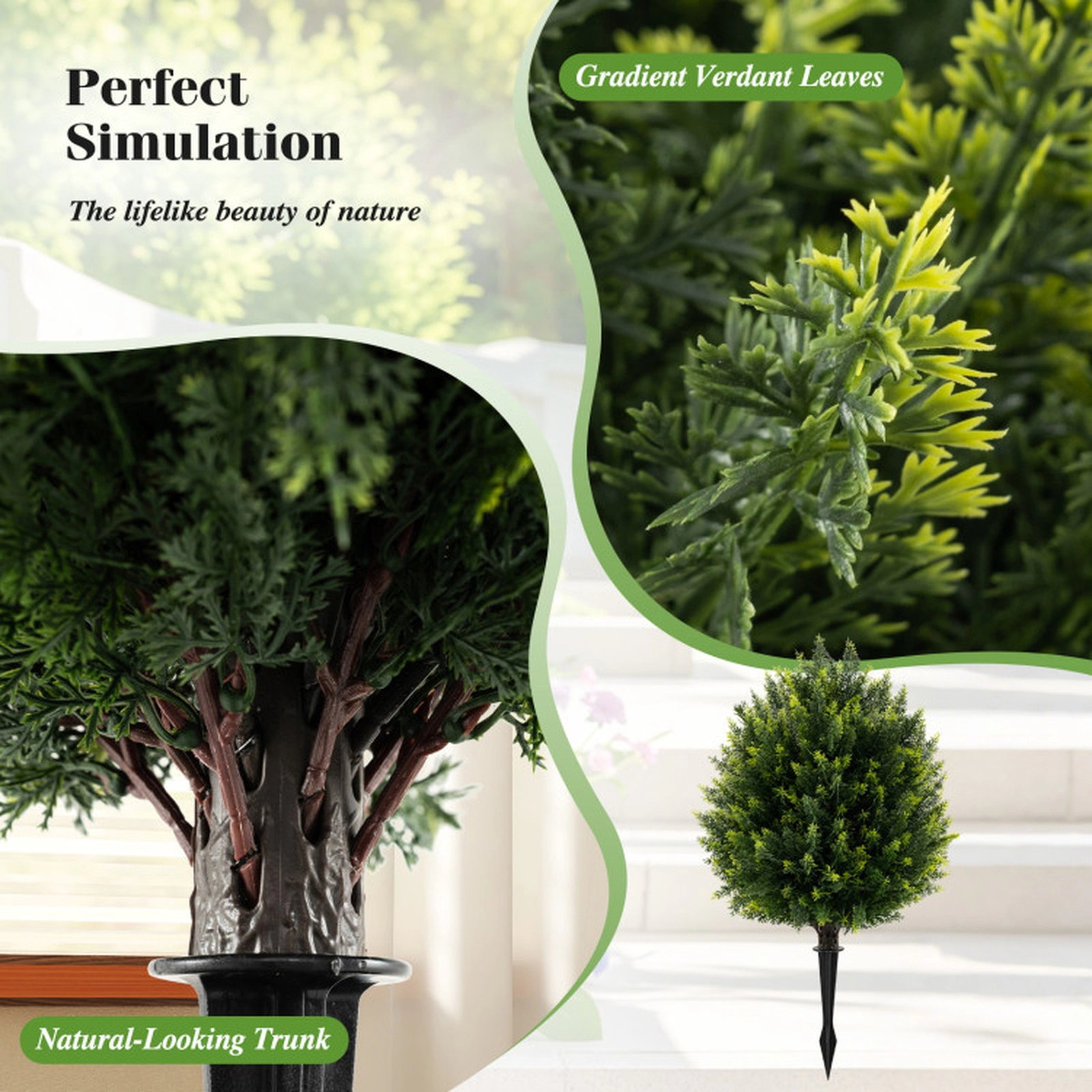 SUGIFT 24-in Gradient Green Artificial Cypress Topiary Ball Tree with 15-in Ball and Ground Spike