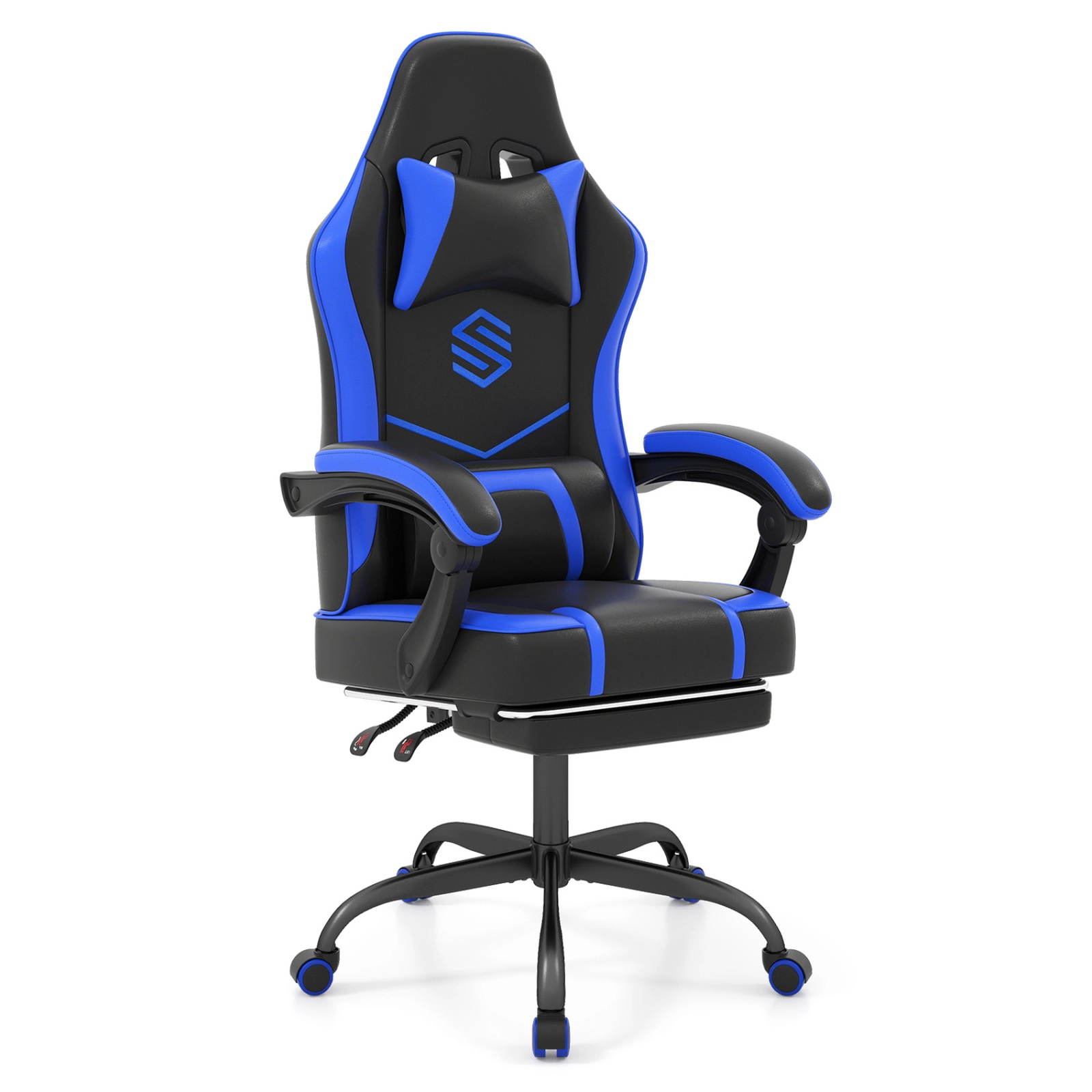 SUGIFT Navy Ergonomic Reclining Gaming Chair with Footrest and Headrest