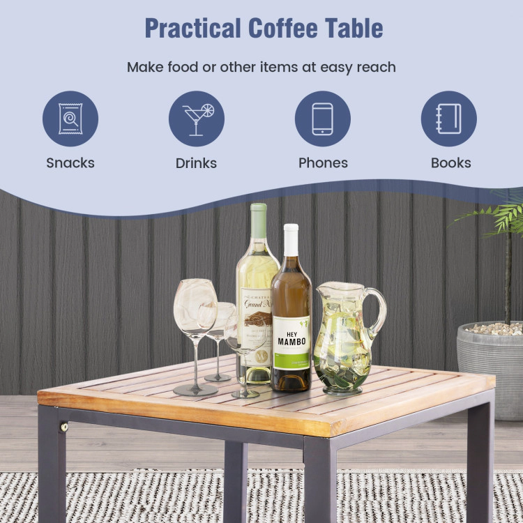 Hivvago 5 Piece Patio Acacia Wood Chair Set With Ottomans And Coffee Table