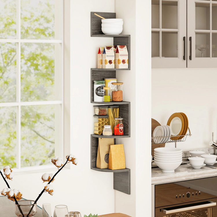 Hivvago 5-Tier Corner Shelf Floating Bookshelf Wall Mounted Storage Organizer