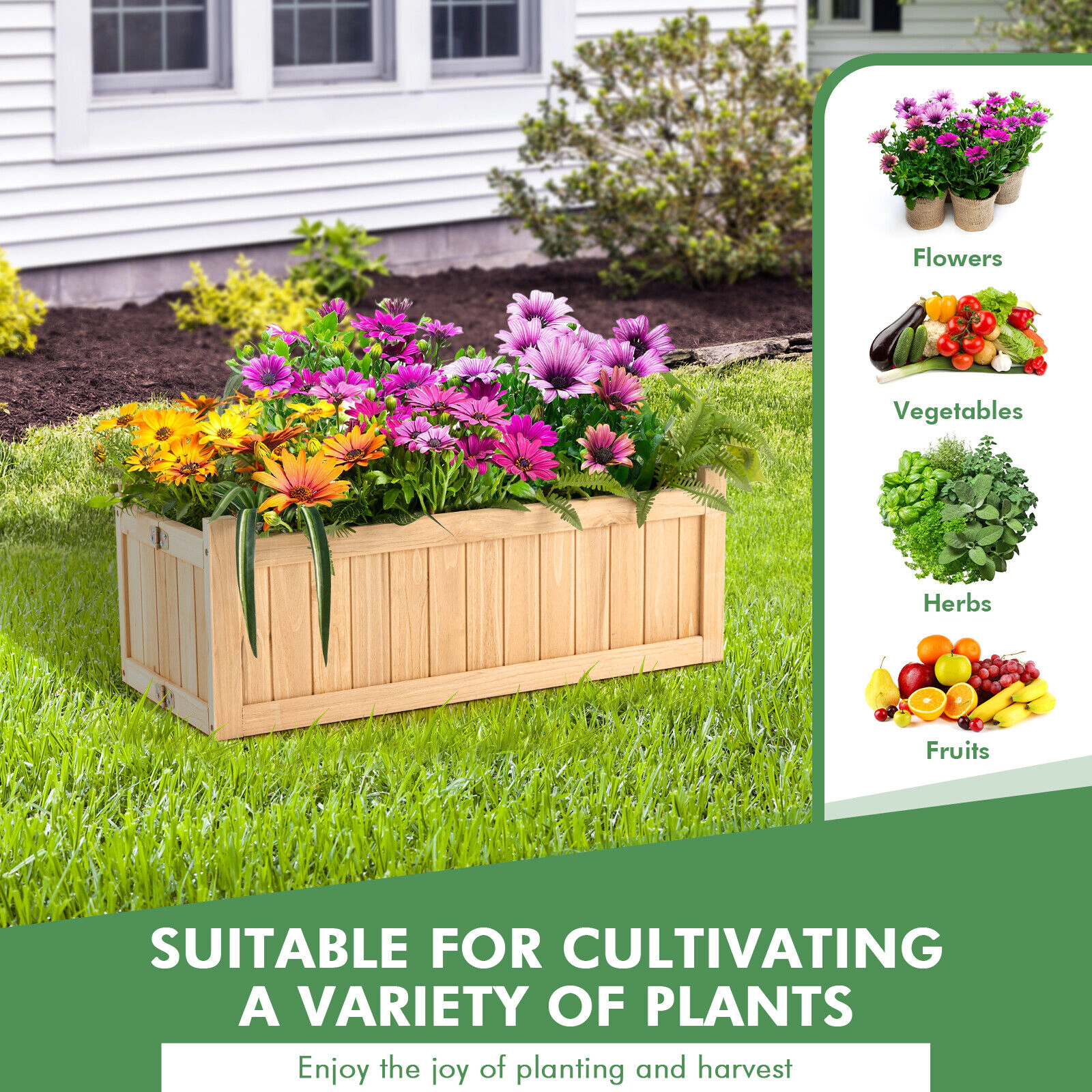 SlickBlue Portable Wooden Planting Box with Detachable Bottom Panel