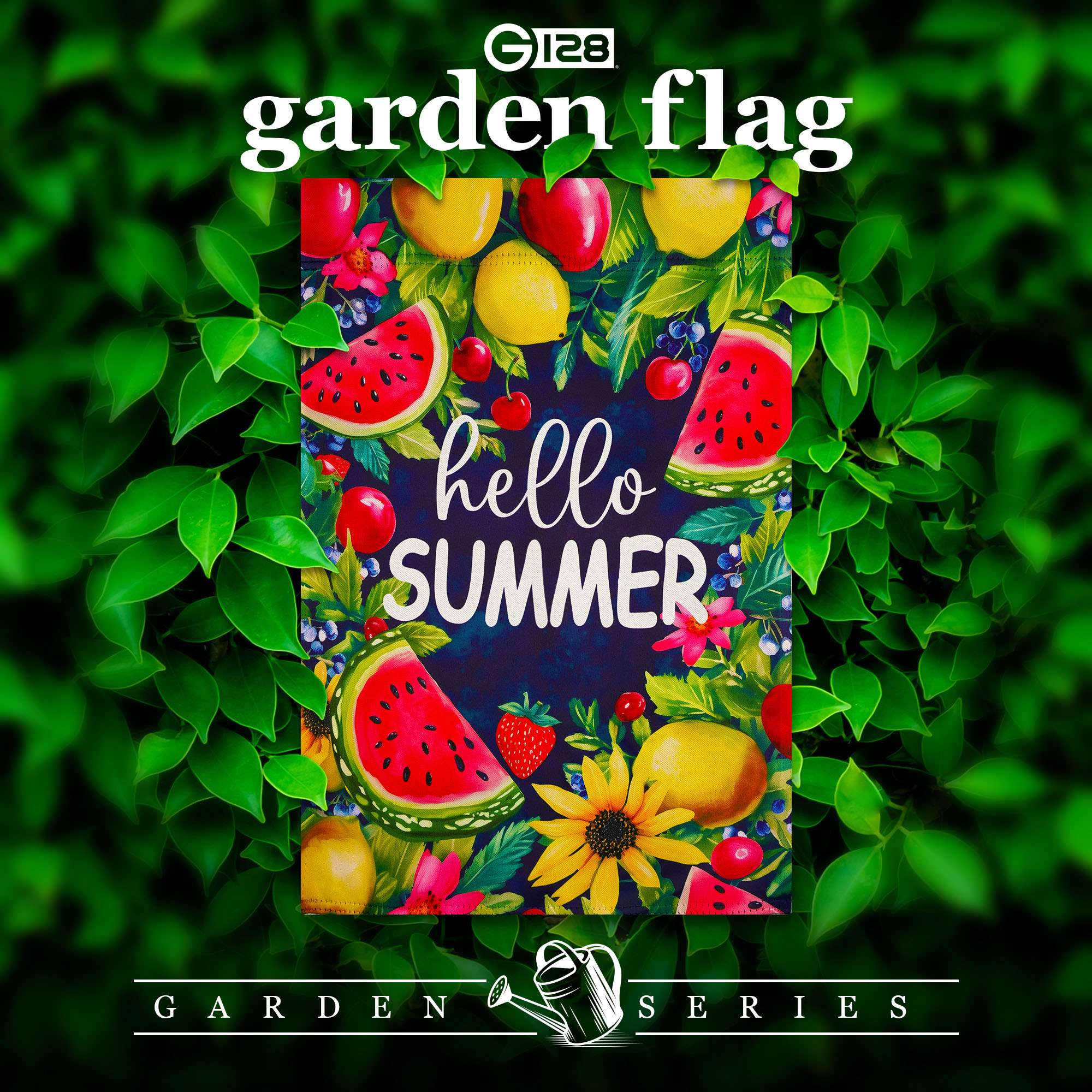 G128 Hello Summer Watermelon 12x18 Double-Sided Garden Flag