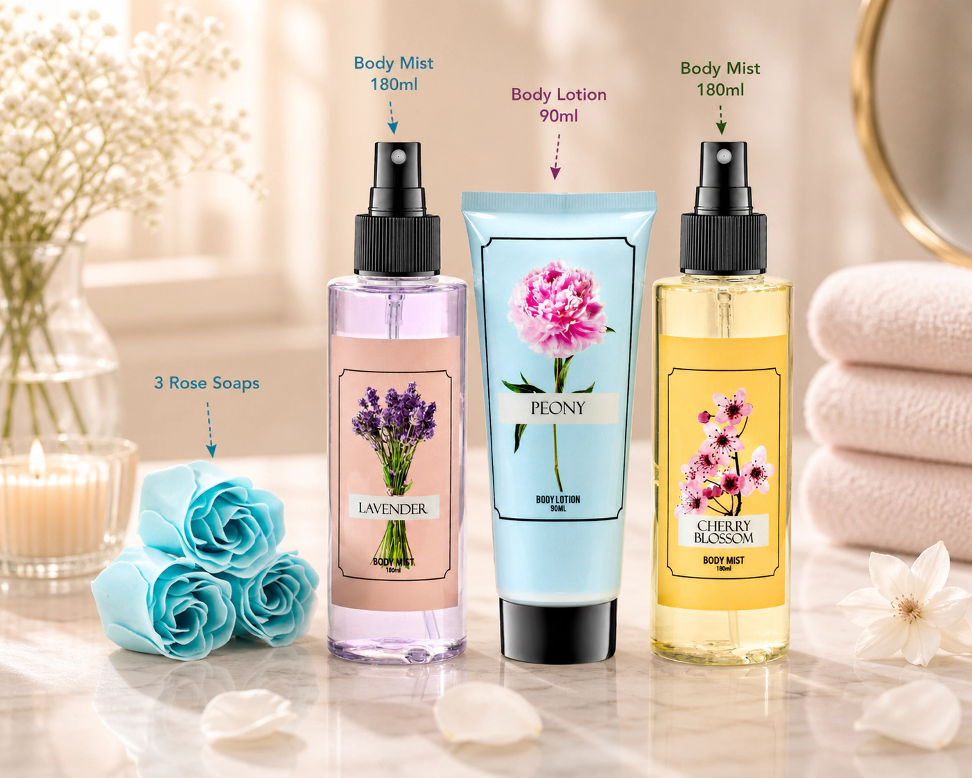 Freida & Joe Lavender, Peony & Cherry Blossom 6-Piece Body Mist and Lotion Set
