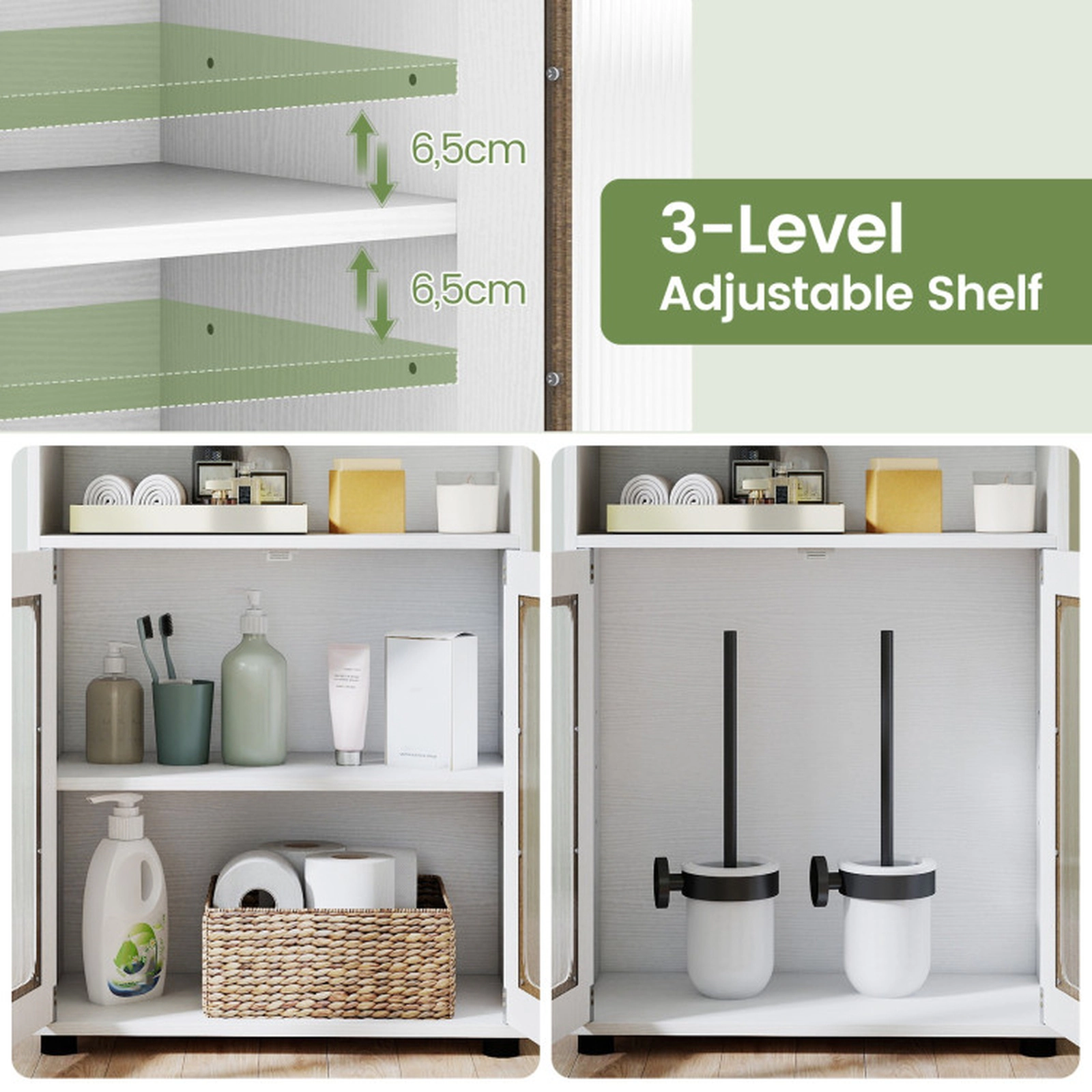 SUGIFT Freestanding 2-Door Removable Shelf Wooden Bathroom Floor Cabinet 24-in x 12-in x 33-in 155-lb Capacity White