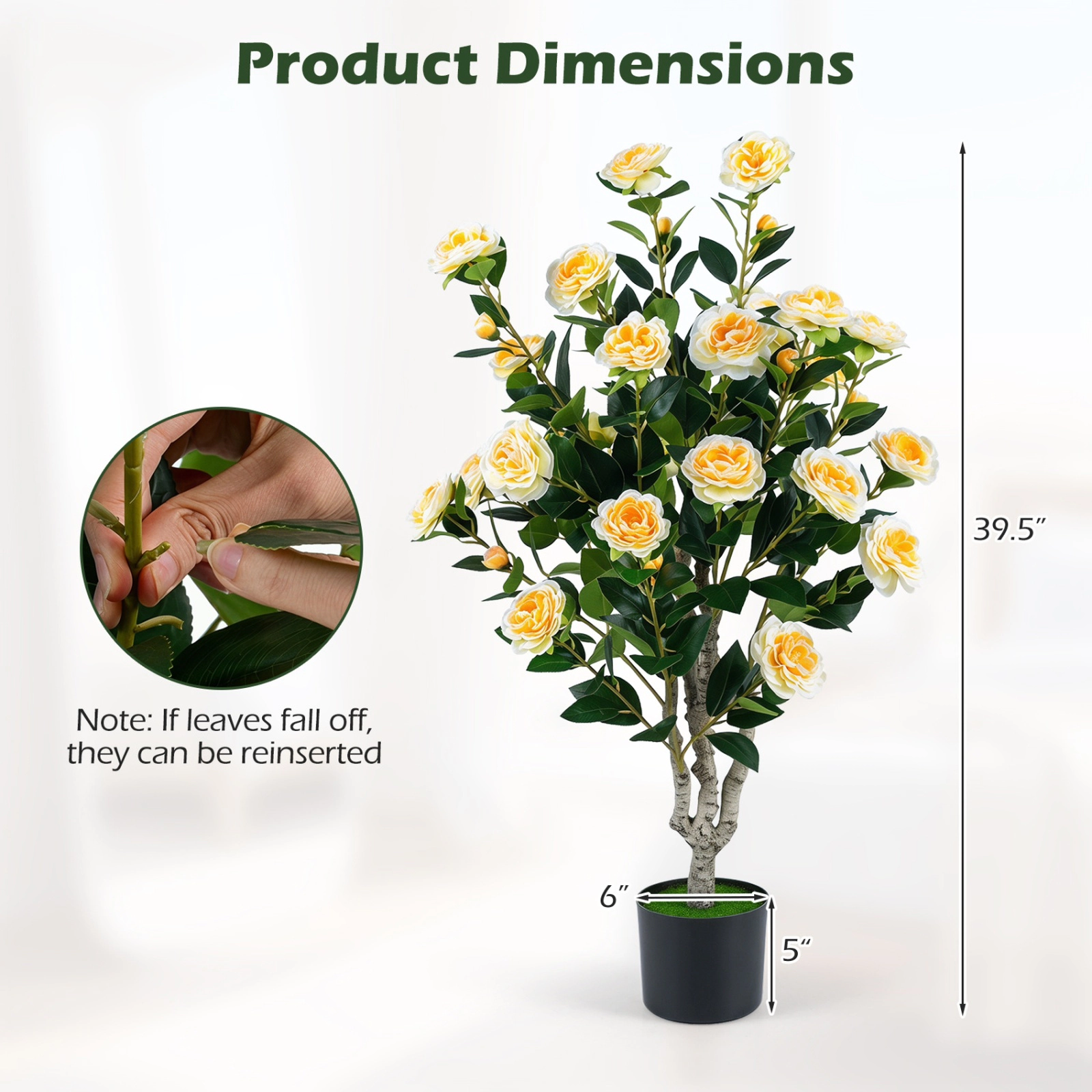 SUGIFT Set of 2 39.5-in Artificial Camellia Trees with Vivid Orange Blossoms and Cement-Filled Pots
