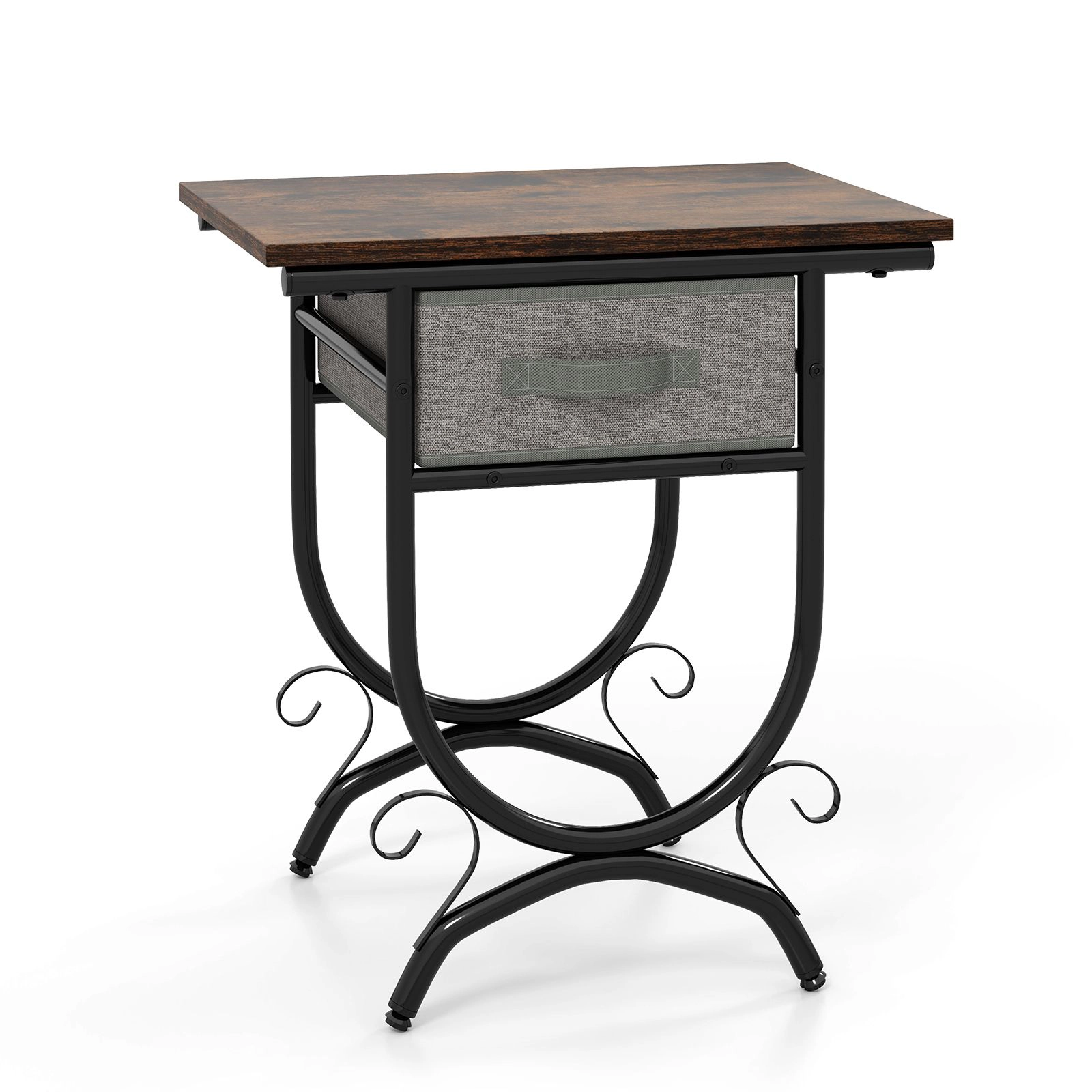 SlickBlue Unisex Black Gray Nightstand with Fabric Drawer