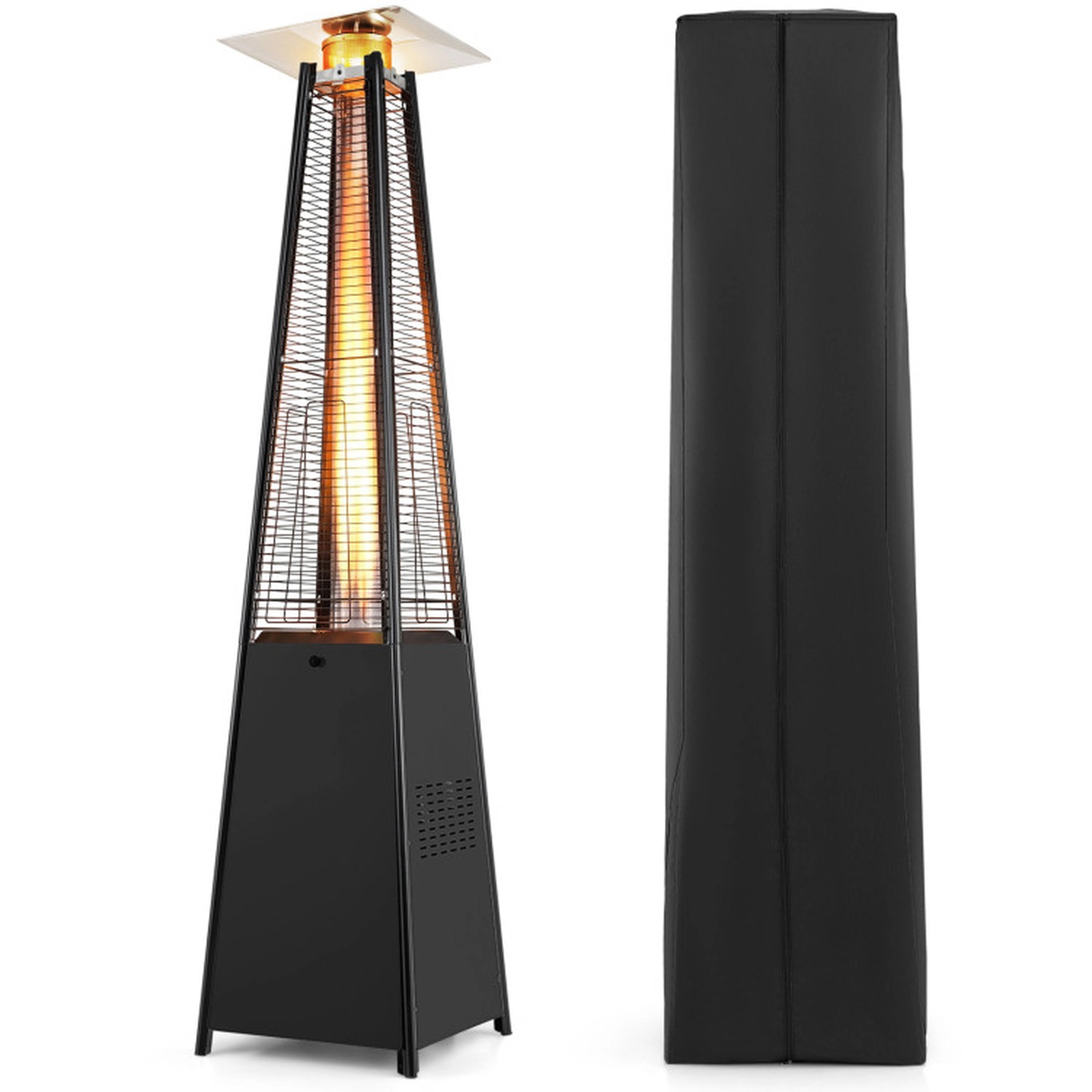 SUGIFT 45000-BTU Black 17-ft Range Pyramid Propane Patio Heater with Zippered Cover and Rolling Wheels