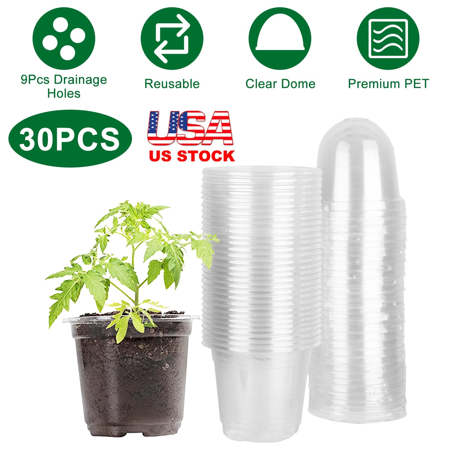GBruno 30-Piece Clear Plant Nursery Pots With Domes