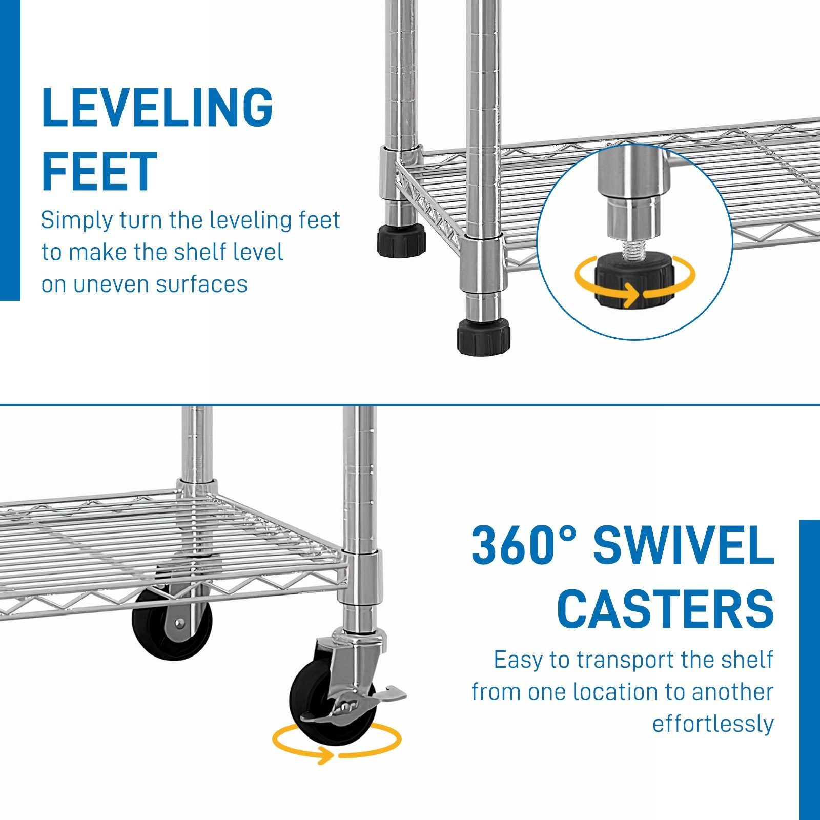 Flynama 6 Tier NSF Wire Shelving with Wheels 48 in W x 18 in D x 72 in H Heavy Duty Adjustable Silver