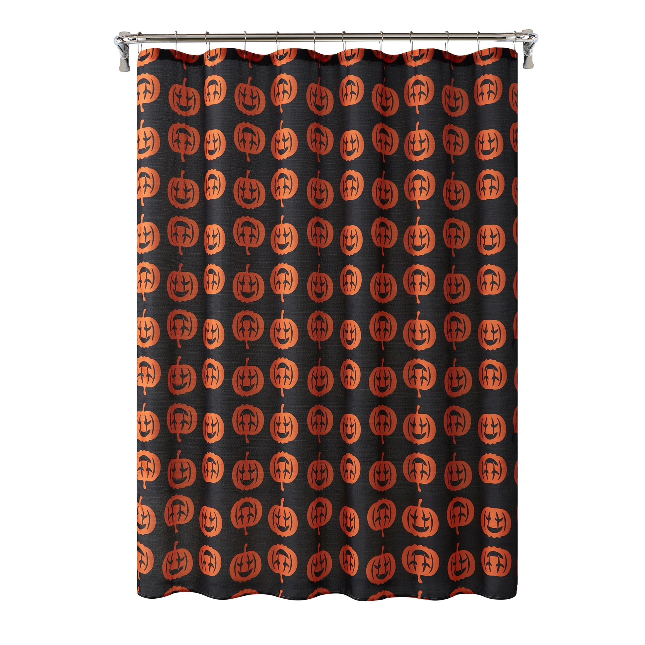 Kate Aurora Halloween Accents Black & Orange Spooky Jack O' Lanterns Fabric Shower Curtain