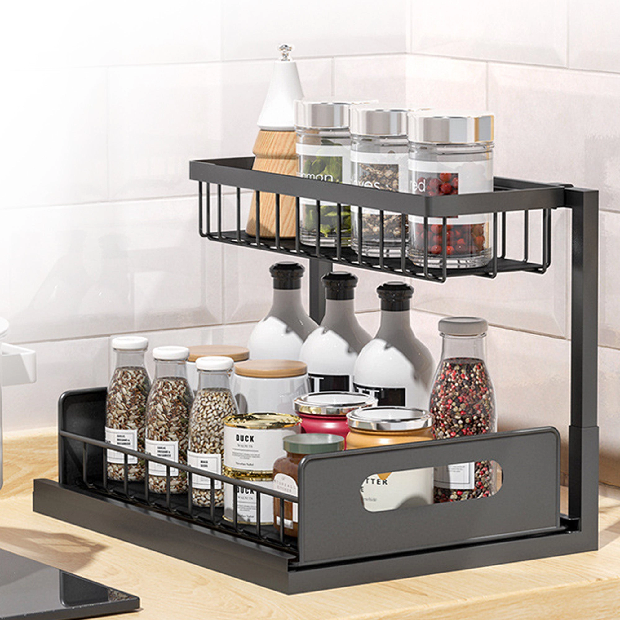 Cheer Collection 2-Tier Under Sink Organizer with Heavy-Duty Metal Frame