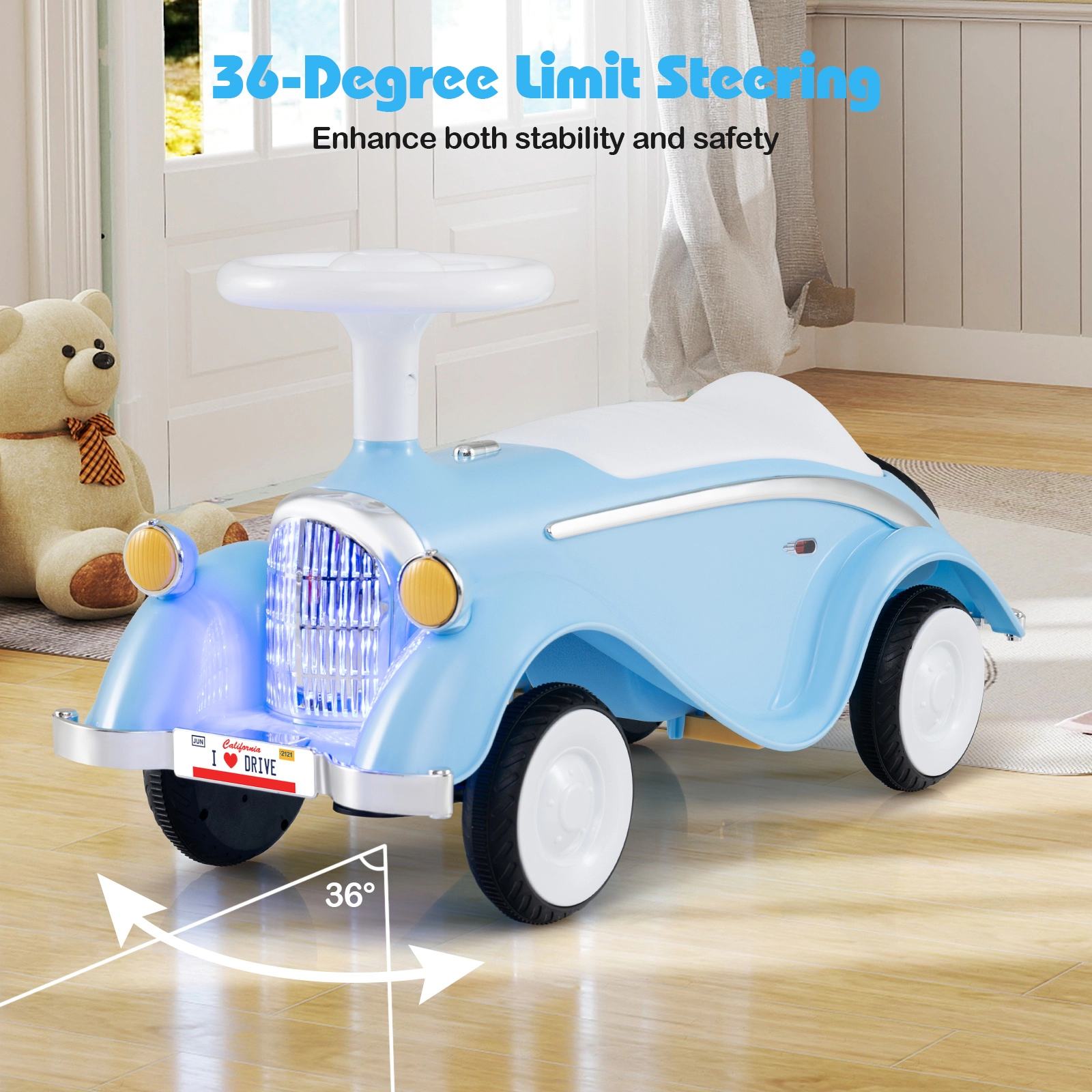 SUGIFT Toddler Ride On Sliding Car with Horn and LED Headlight Foot-to-Floor 33-lb Capacity Ages 19-36 Months Blue