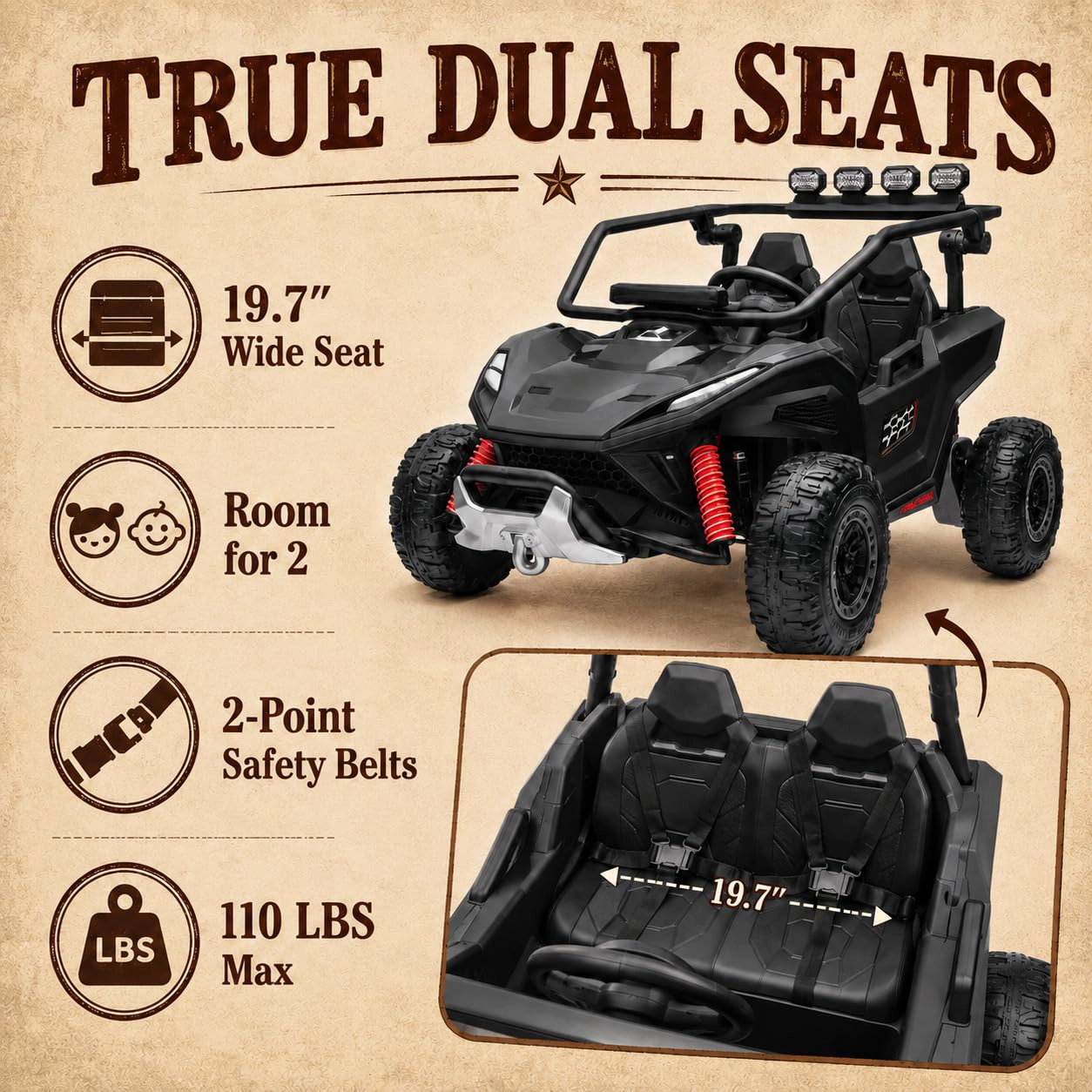 12V Kids Ride On UTV 2 Seater Electric Car with Dual Motors, 2.4G Remote Control, 4WD and Rechargeable Battery