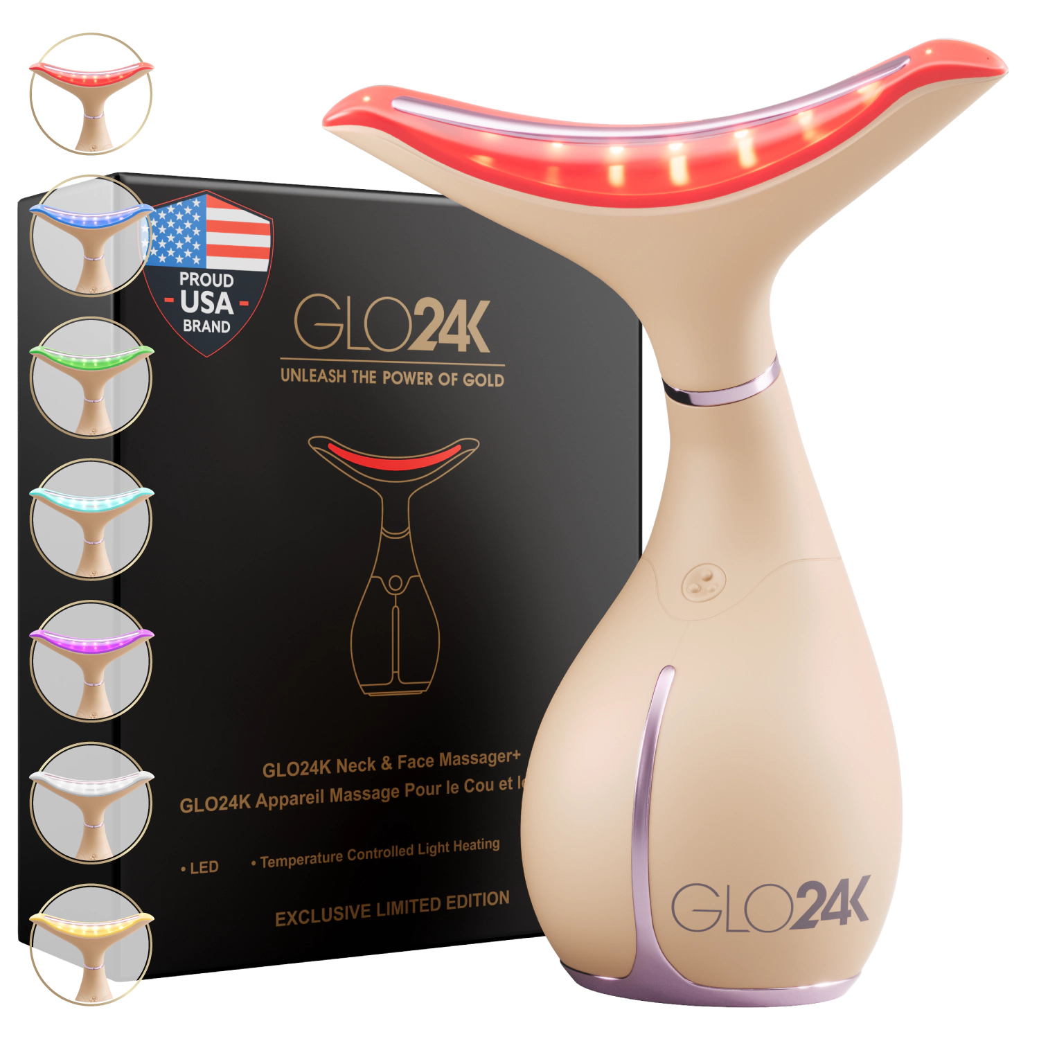 GLO24K 7 Color LED Neck and Face Beauty Device - Limited Edition