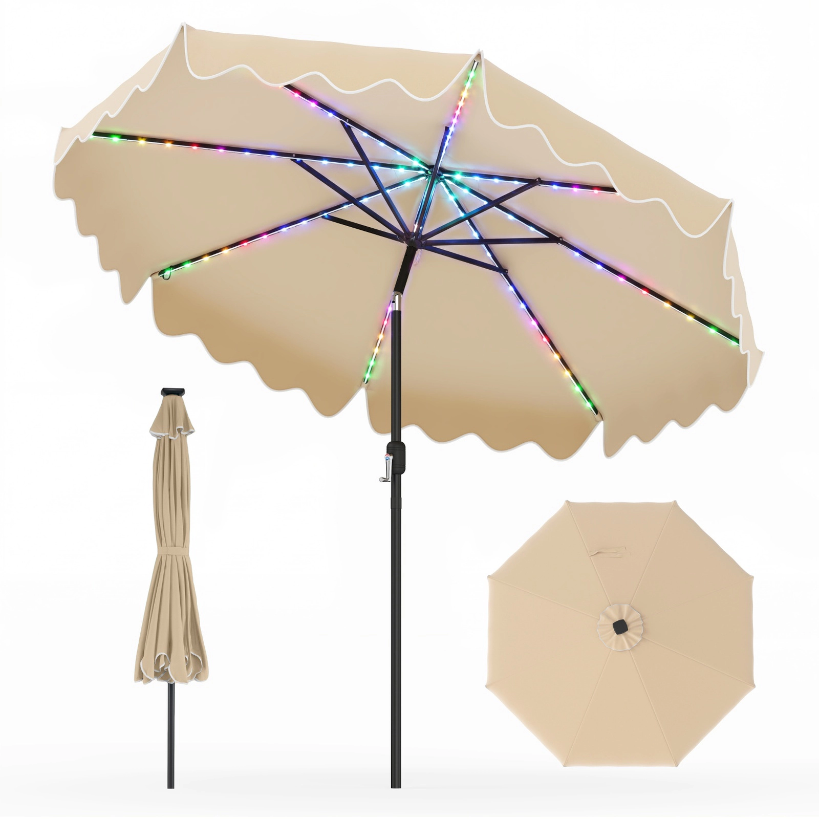 SUGIFT 104 Color-Changing LED Lights and Push Button Tilt 9 FT Solar Patio Umbrella