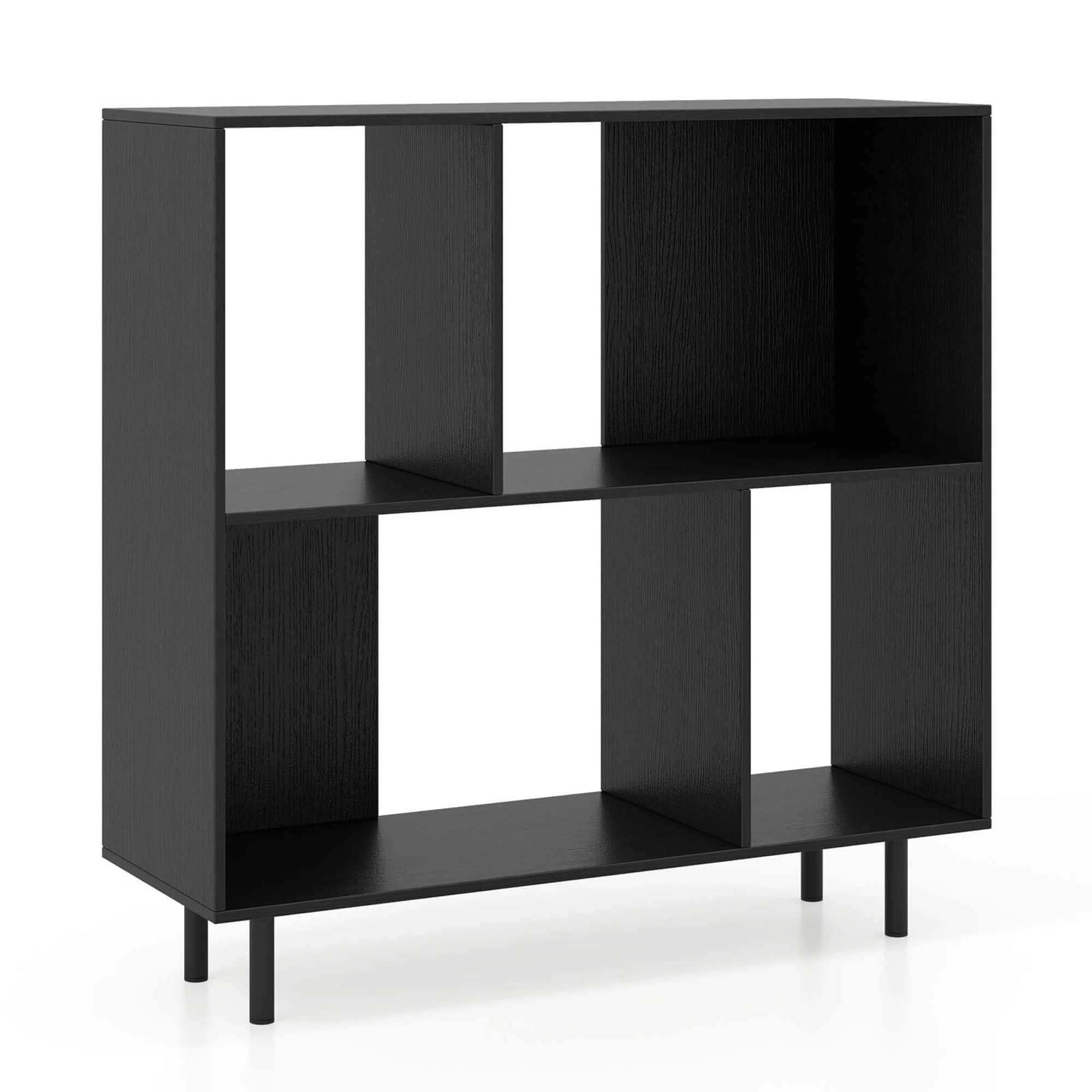 Costway Open Shelf Bookcase Mid Century Modern Cube Bookshelf with 4 Compartments Black