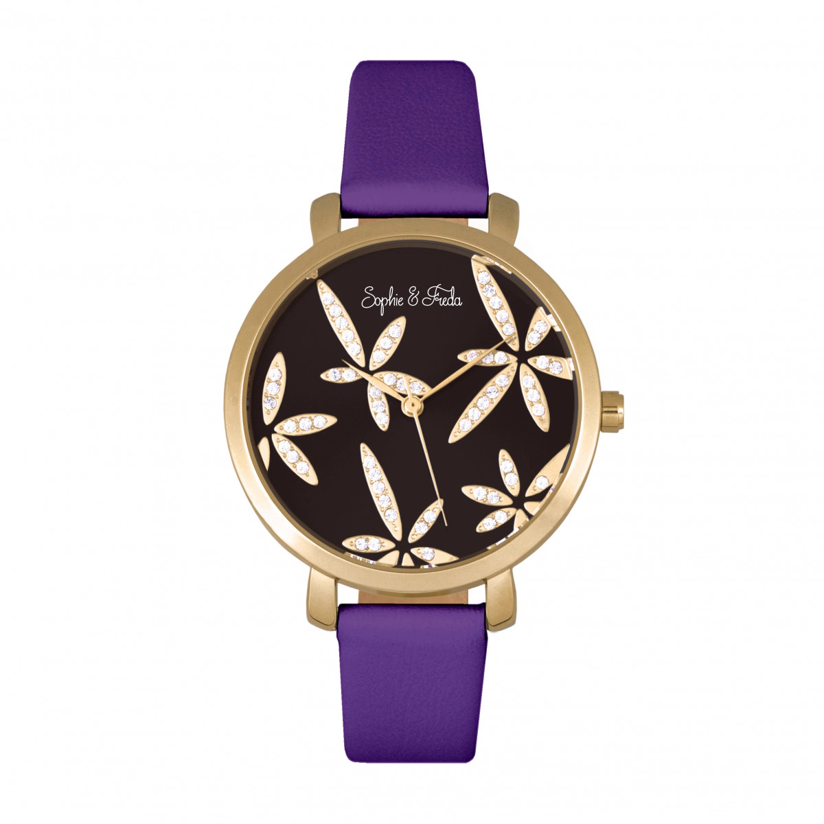 Sophie & Freda Key West Leather-Band Watch w/Swarovski Crystals