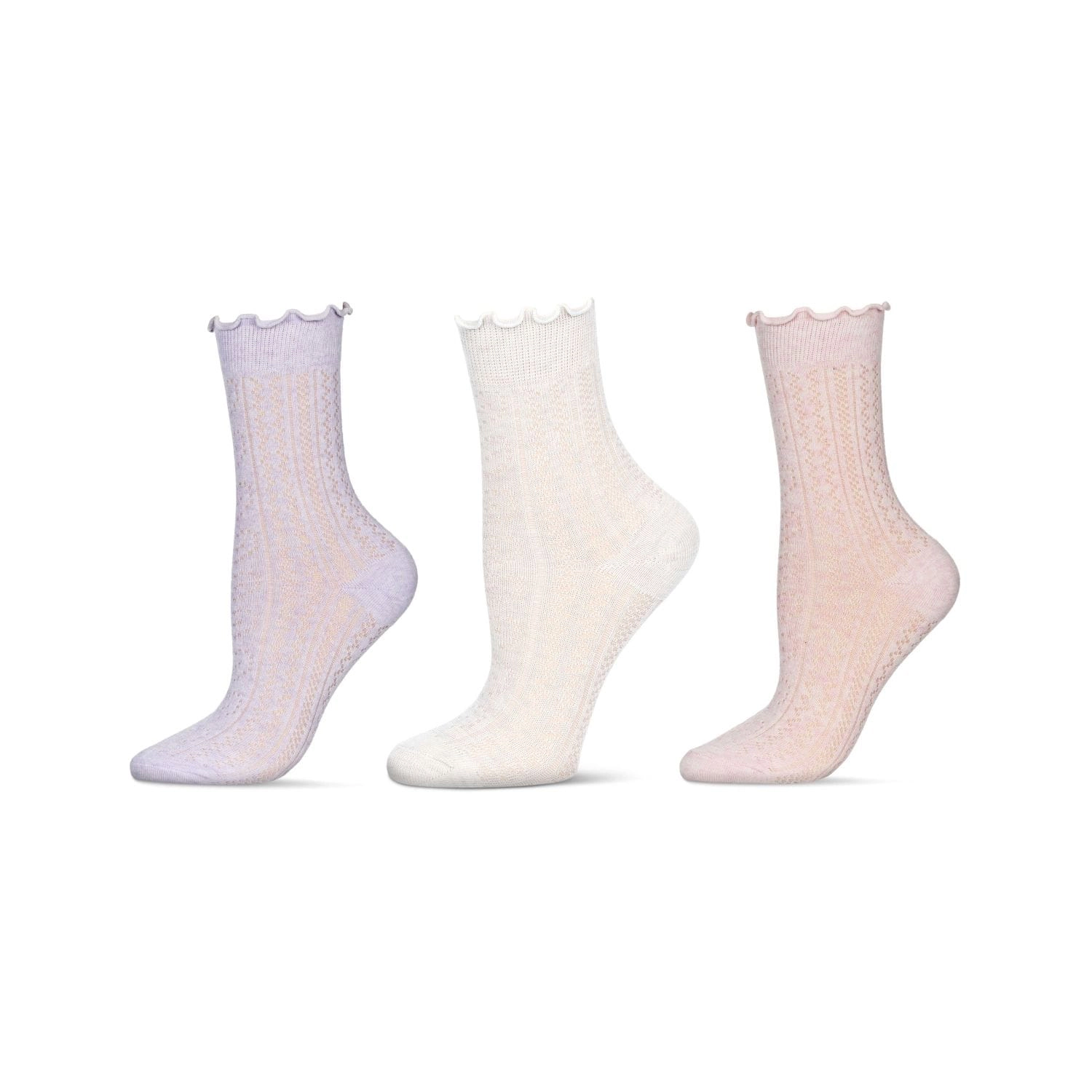 MeMoi Women's 3 Pair Pack Pointelle Fashion Crew Socks