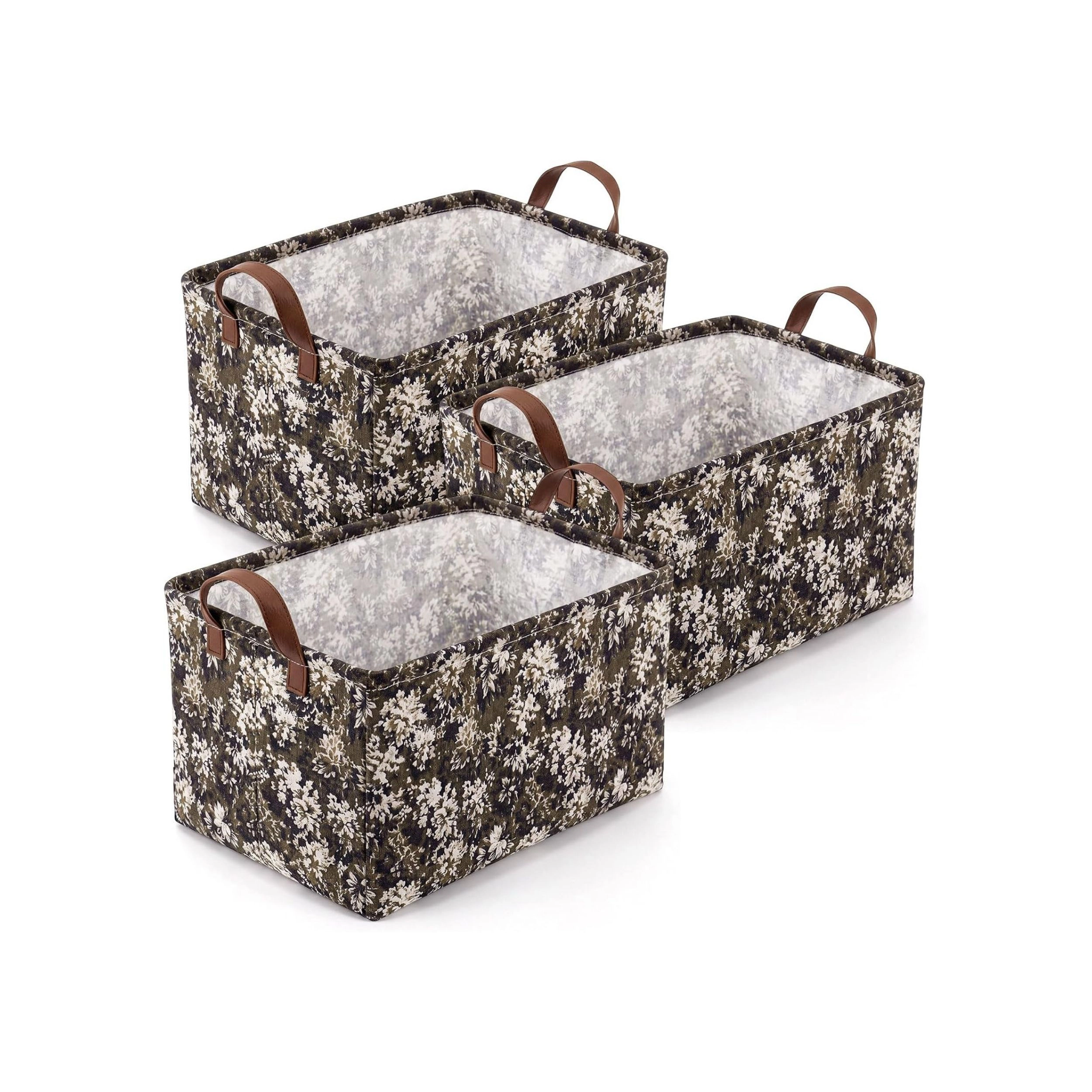 Stock Preferred Pack of 3 Vintage Floral Canvas Storage Baskets with Handles