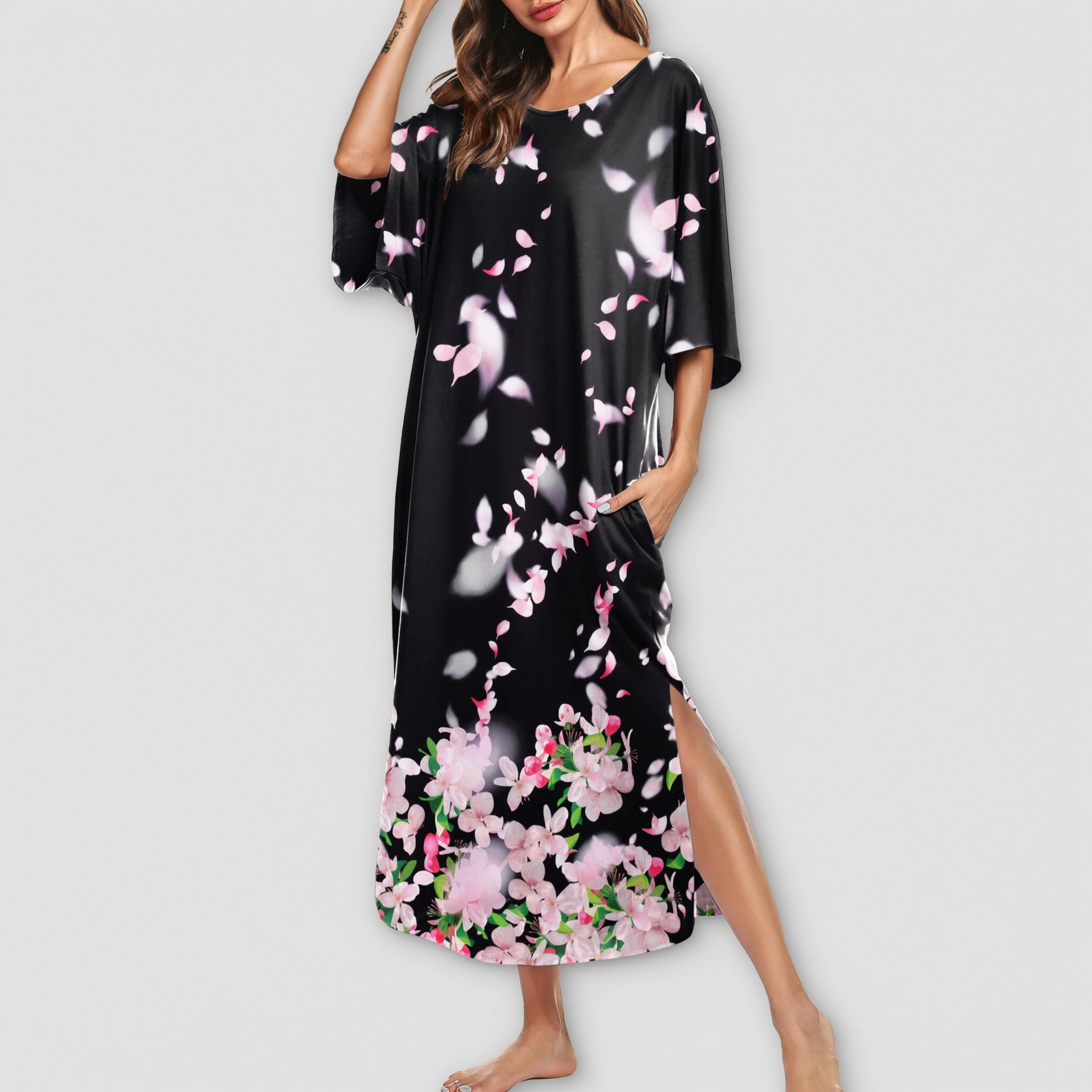 Ekouaer Women's Nightgown Short Sleeve Sleepshirt Long Loungewear Casual Maxi Lounge Dress House