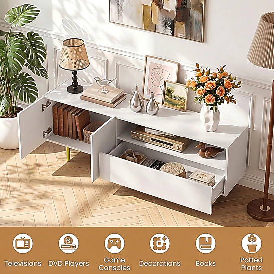 SUGIFT 60-In White TV Stand for TVs Up to 70 Inches, Storage