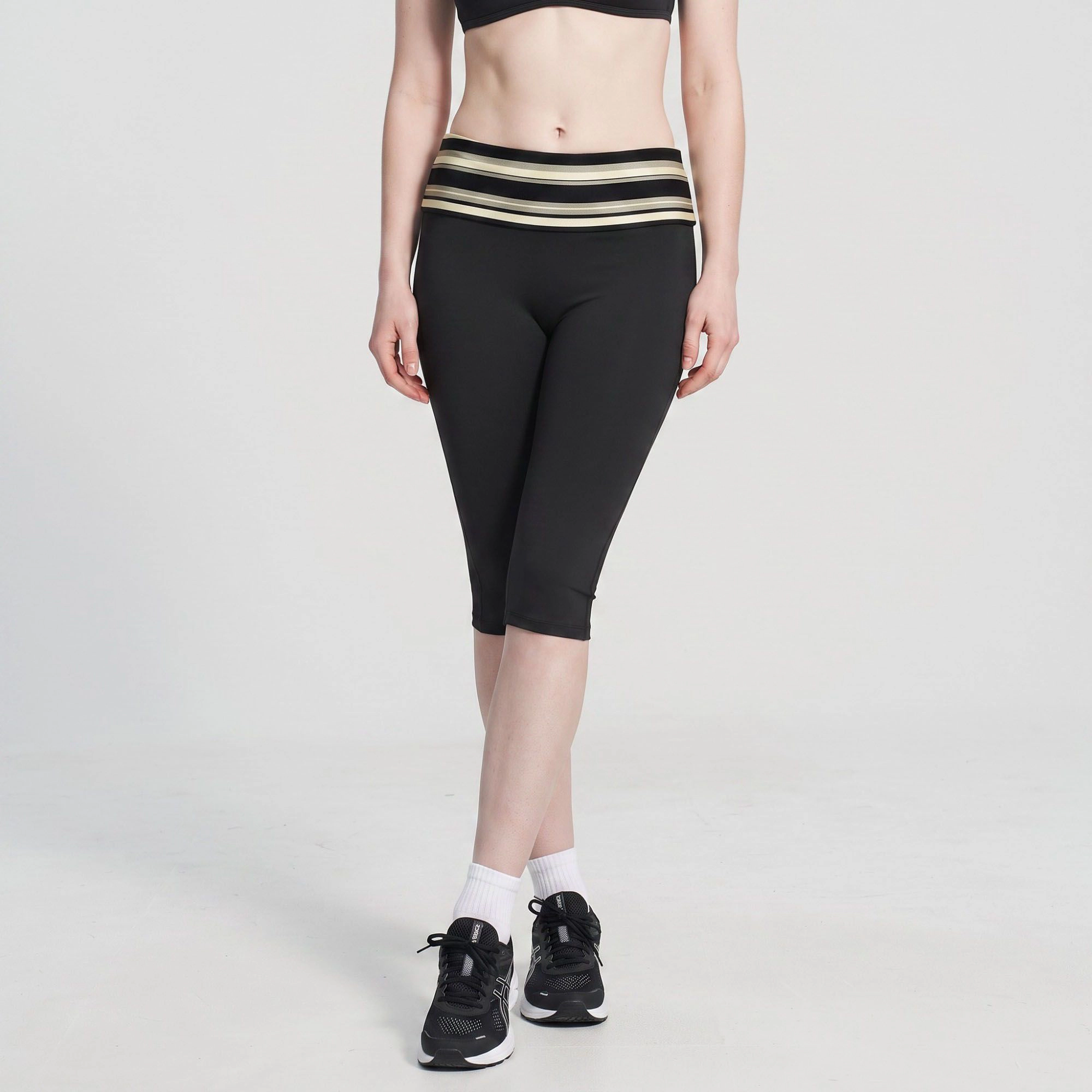 Anna-Kaci Women's Striped Foldover Waist Capri Leggings Fitted Cropped Yoga Pants
