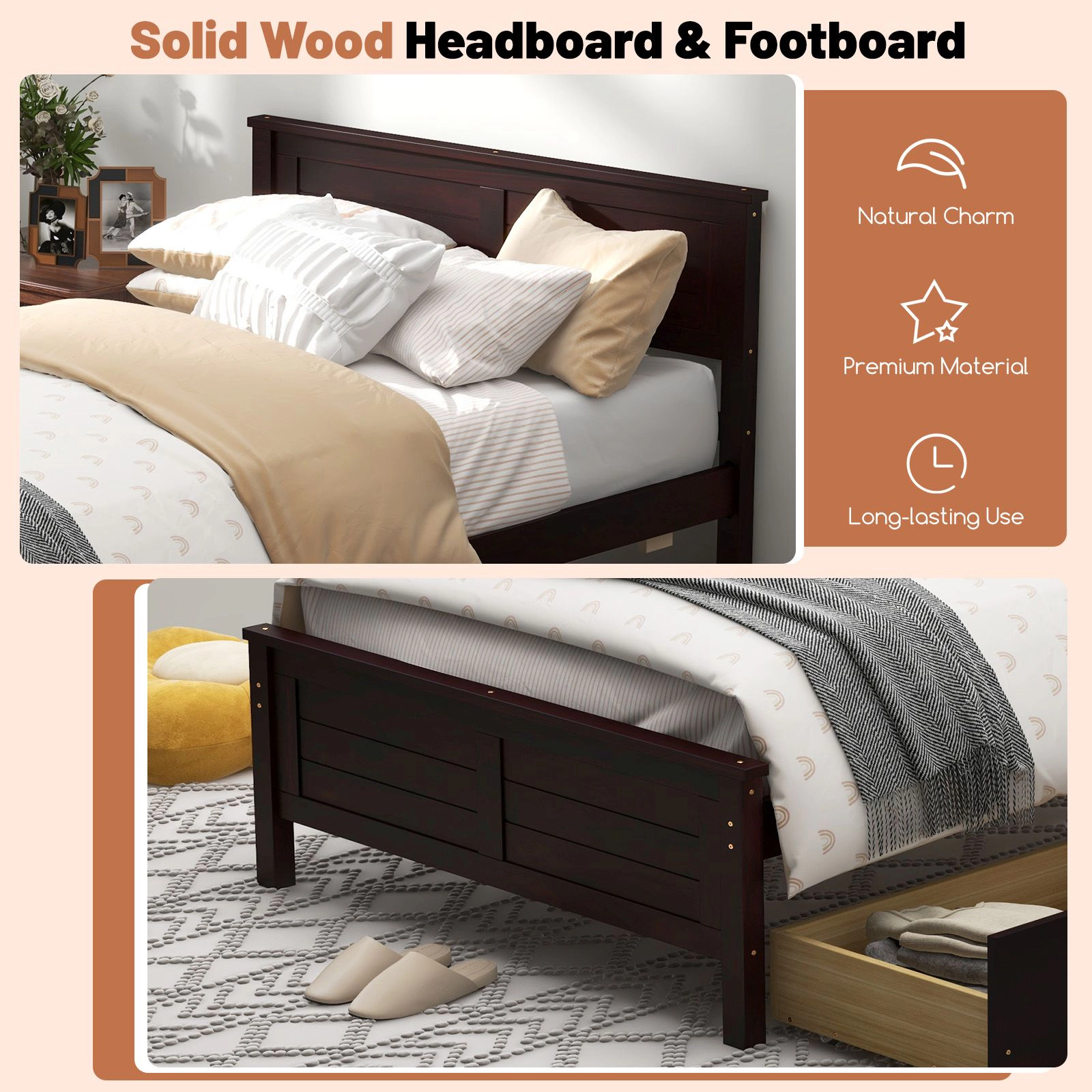 SlickBlue Wood Platform Bed with Underbed Storage Drawers for Bedroom Organization