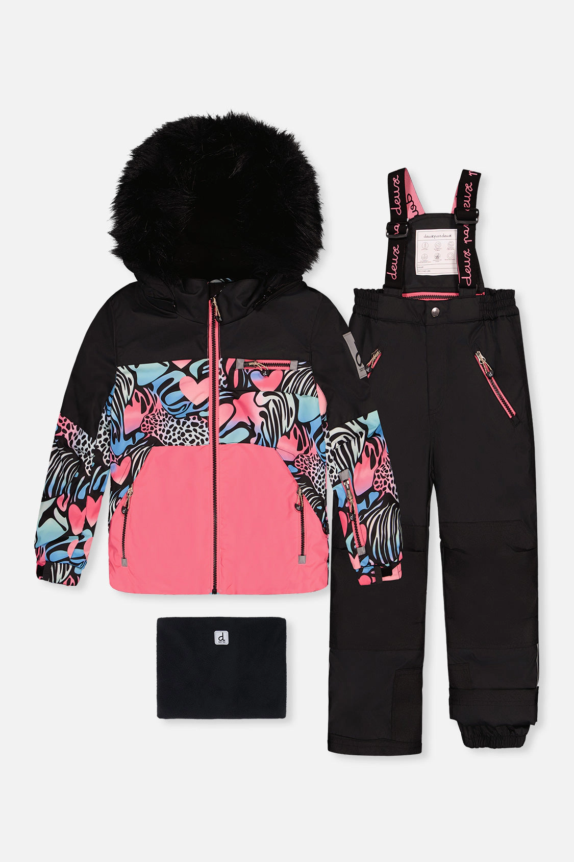 Deux par Girls Zebra Print Two Piece Play Snowsuit with Hooded Jacket and Snow Pants