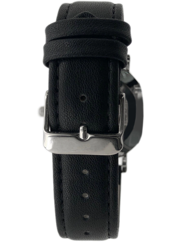Peugeot Men's 40mm Black Dial Silver Super Slim Case Leather Strap Watch