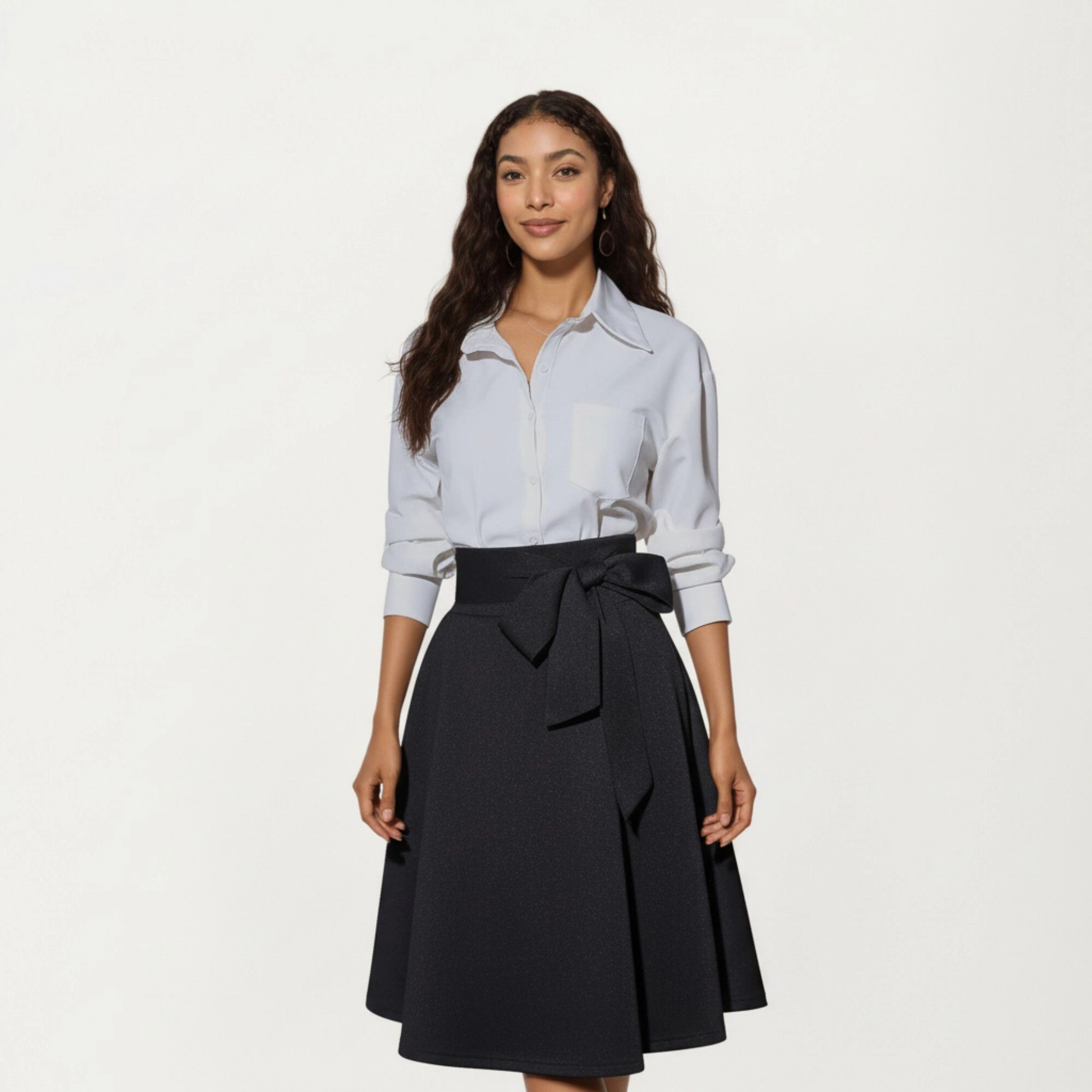 Anna-Kaci Womens High Waist Flared Midi Skirt with Oversized Bow