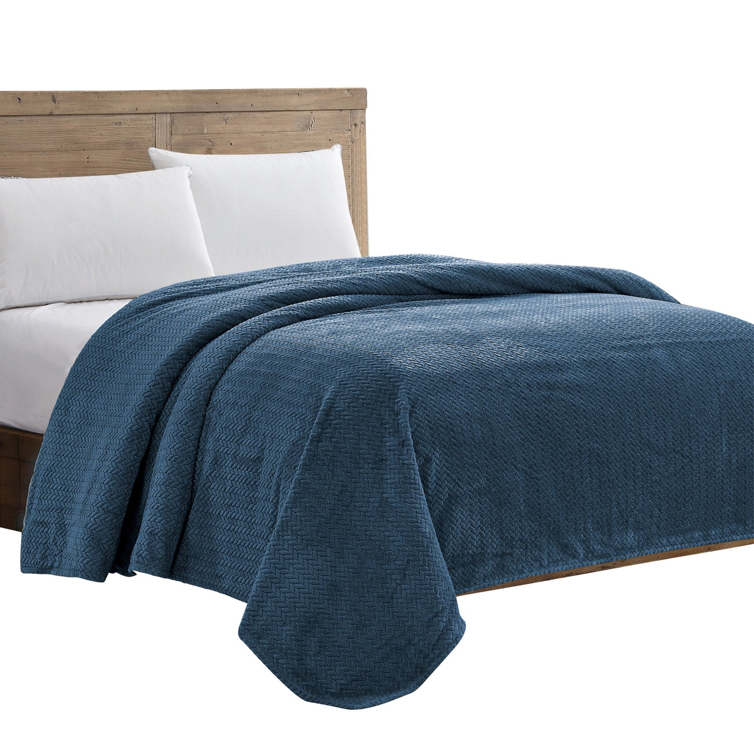 Noble House Plazatex Chevron Braided Knitted Plush Lightweight Polyester Blanket King Navy Blue