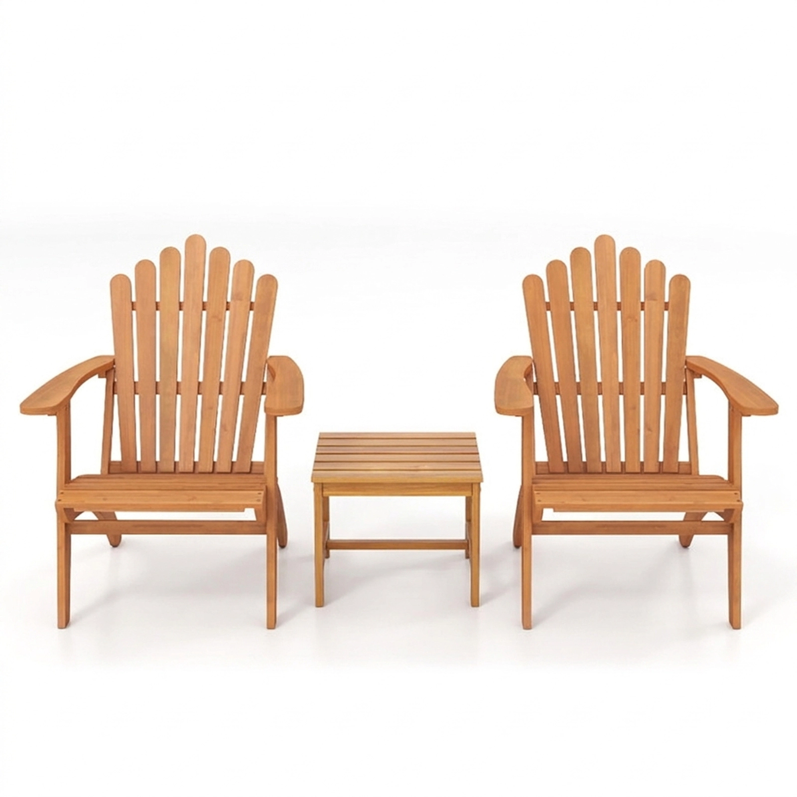 SUGIFT 3-Piece Acacia Wood Adirondack Conversation Set with 2 Chairs and Side Table 400-lb Capacity Natural