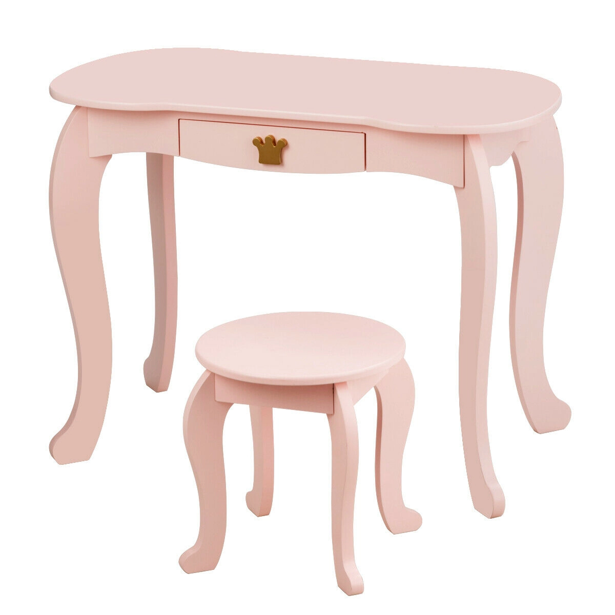 SUGIFT Kids Makeup Dressing Table Vanity with Tri-folding Mirror and Stool 33-lb Table 66-lb Stool Capacity Pink/White