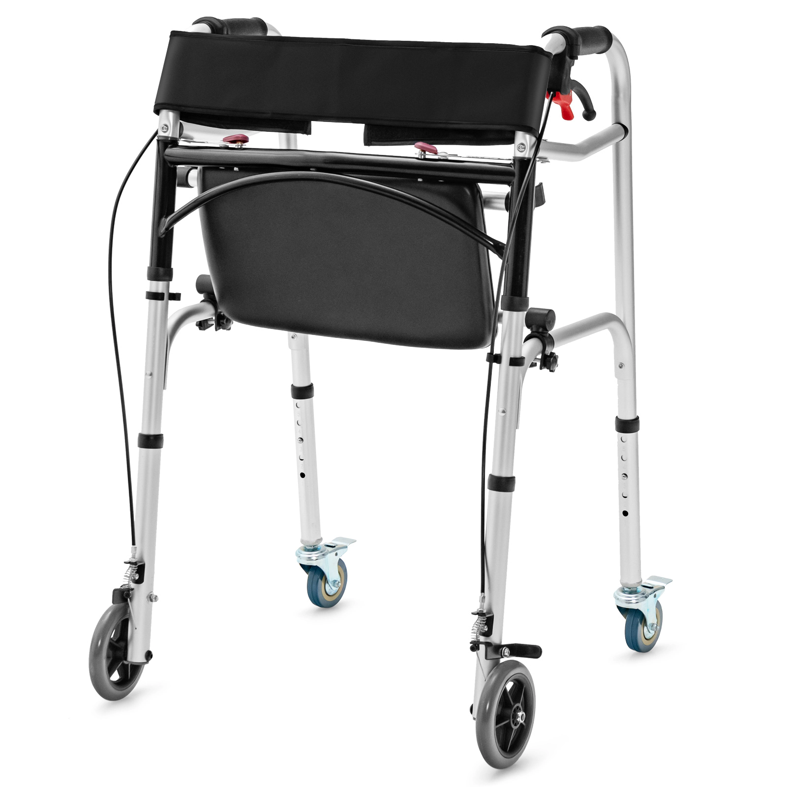 SUGIFT Height Adjustable Aluminum Walker Folding Chair with Rolling Wheels and Brakes 350-lb Capacity Silver
