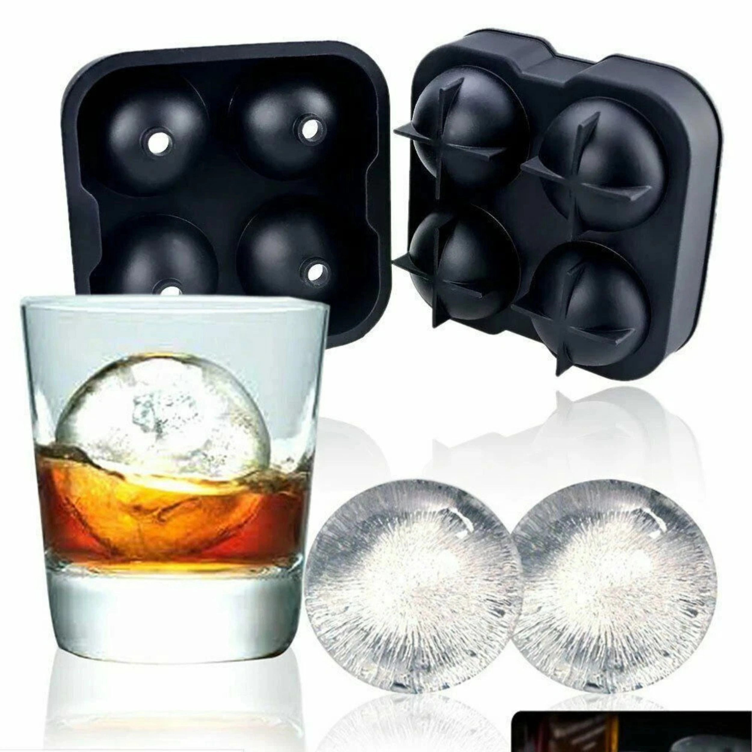 Home Collection Silicone Ice Ball Maker Mold for 4 Round Whiskey Ice Spheres
