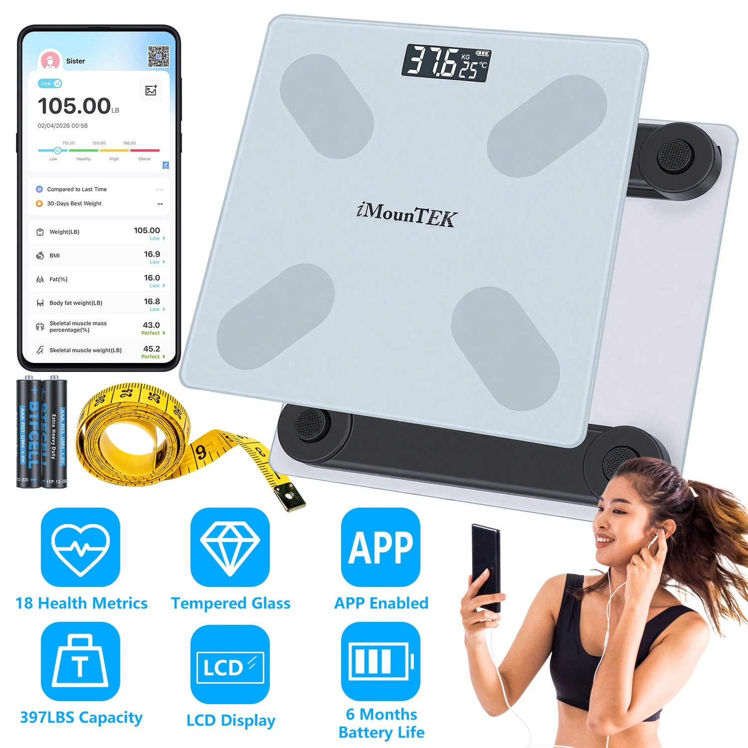 GBruno Smart Digital Body Weight Scale With App Sync