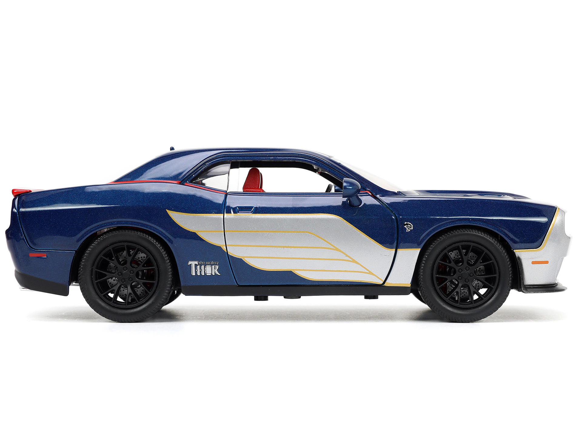 Jada 2015 Dodge Challenger SRT Hellcat Dark Blue with Graphics and Red Interior and Thor Diecast Figure "The