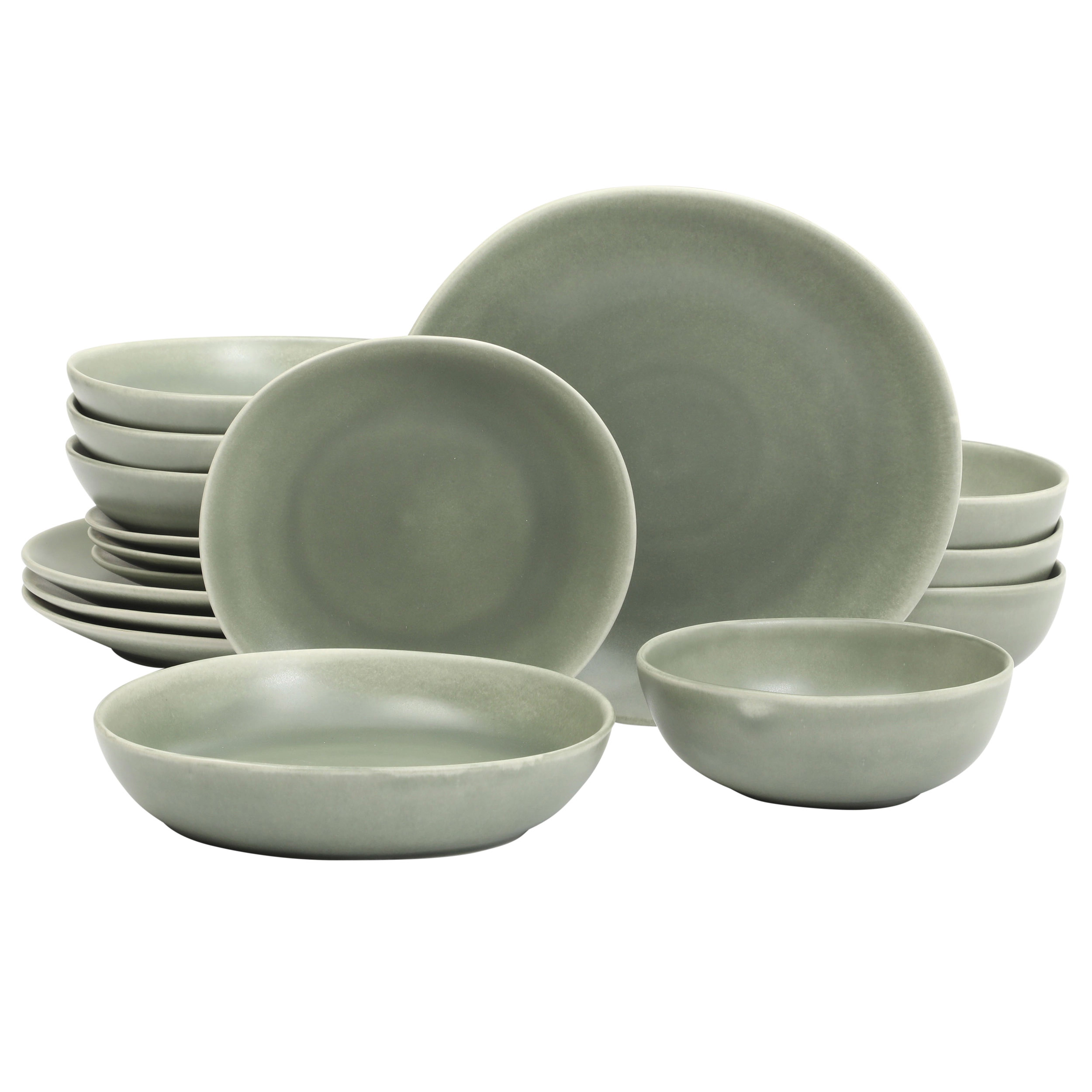 Gibson Elite Zion Mist 16 Piece Round Stoneware Dinnerware Set in Green