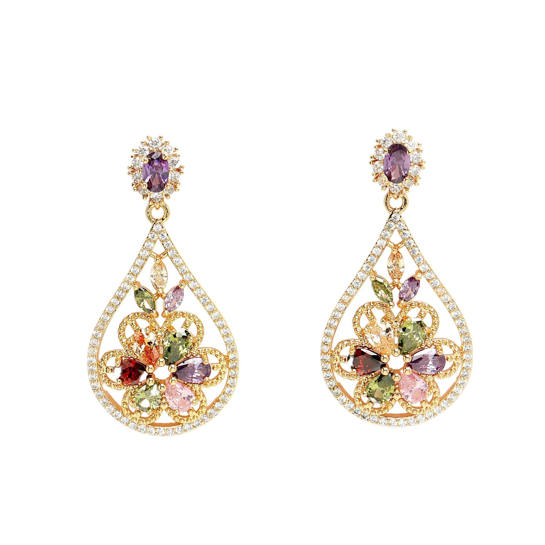 AGP PARIS Womens Diva Collection Vintage Floral Zirconia Drop Earrings