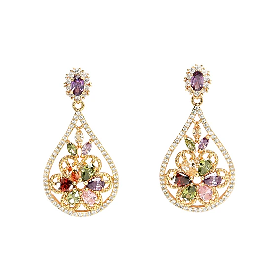 AGP PARIS Womens Diva Collection Vintage Floral Zirconia Drop Earrings