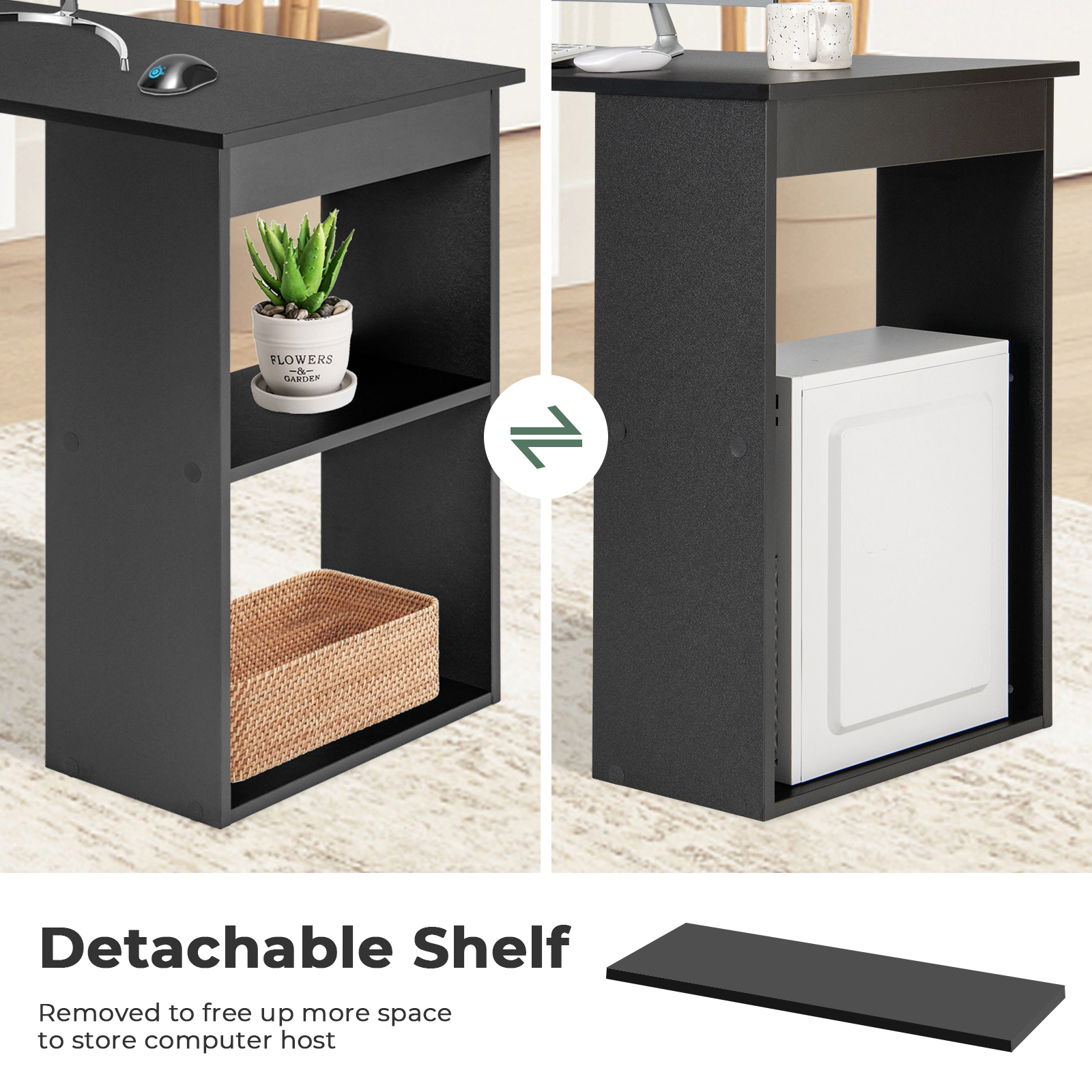 SUGIFT Computer Desk Writing Workstation with 6-Tier Storage Shelves 201-lb Tabletop Capacity Black