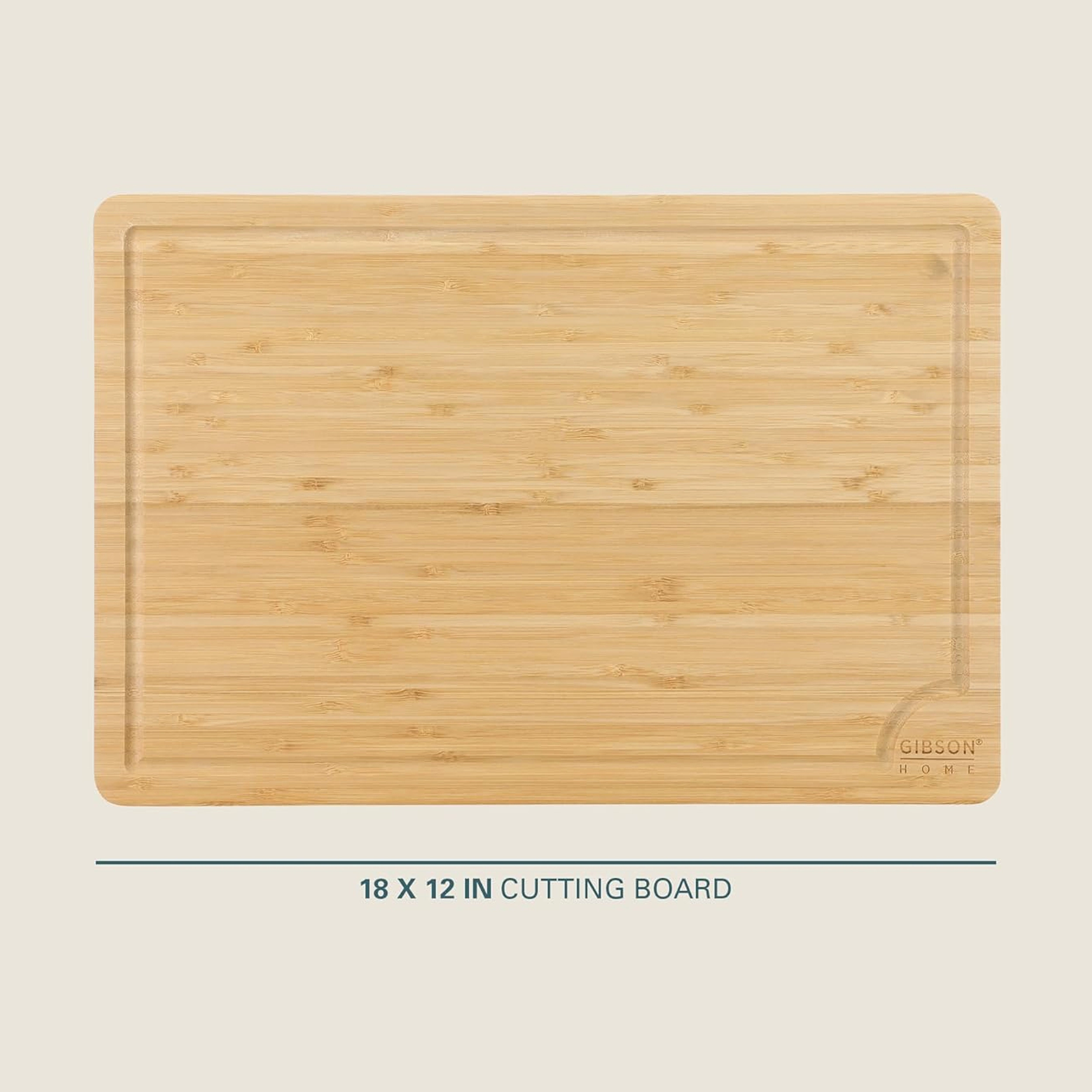 Gibson Home Forestview 18 x 12 Inch Rectangle Bamboo Cutting Board with Juice Grooves