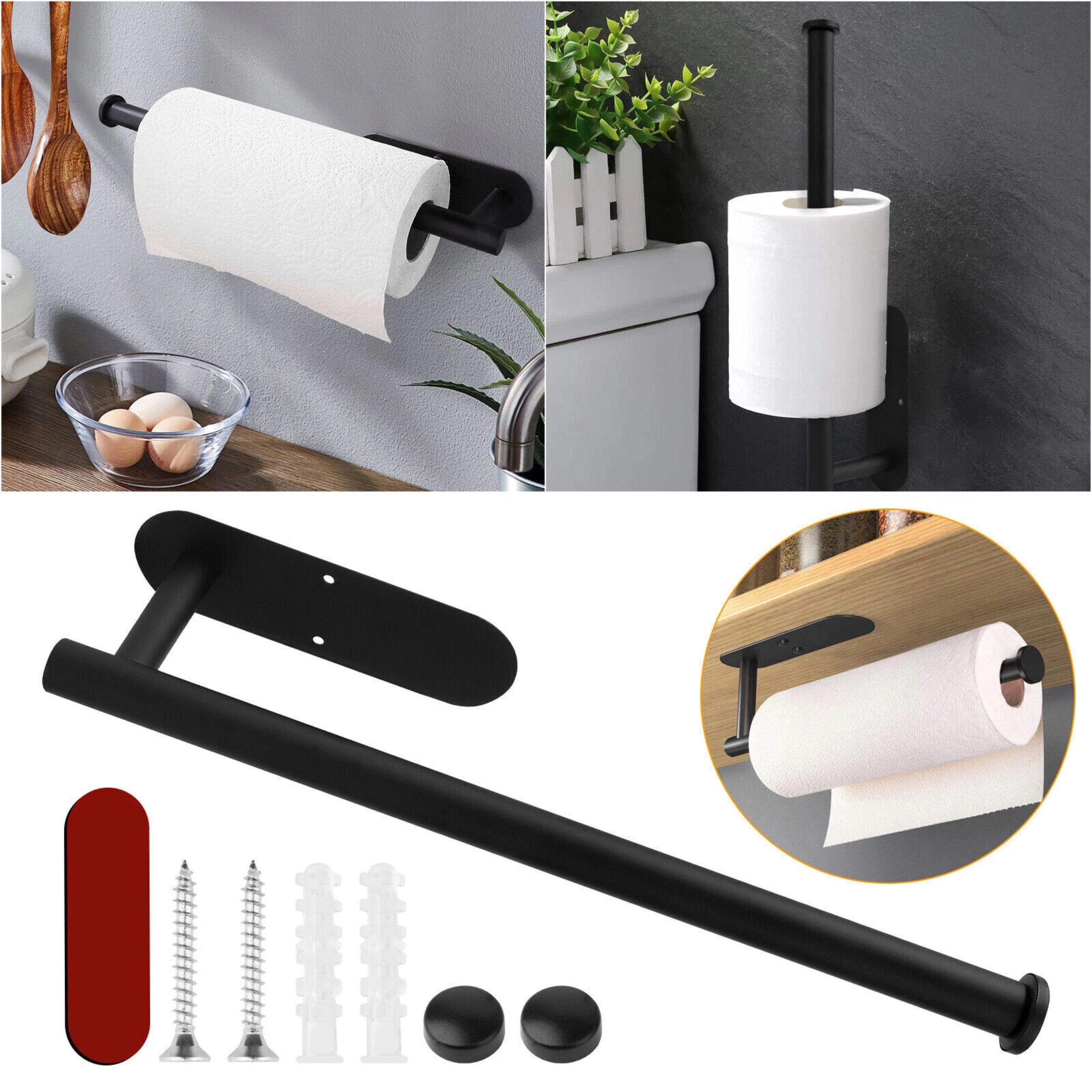 Home Collection Self-Adhesive Paper Towel Holder Black Metal Under Cabinet Rack