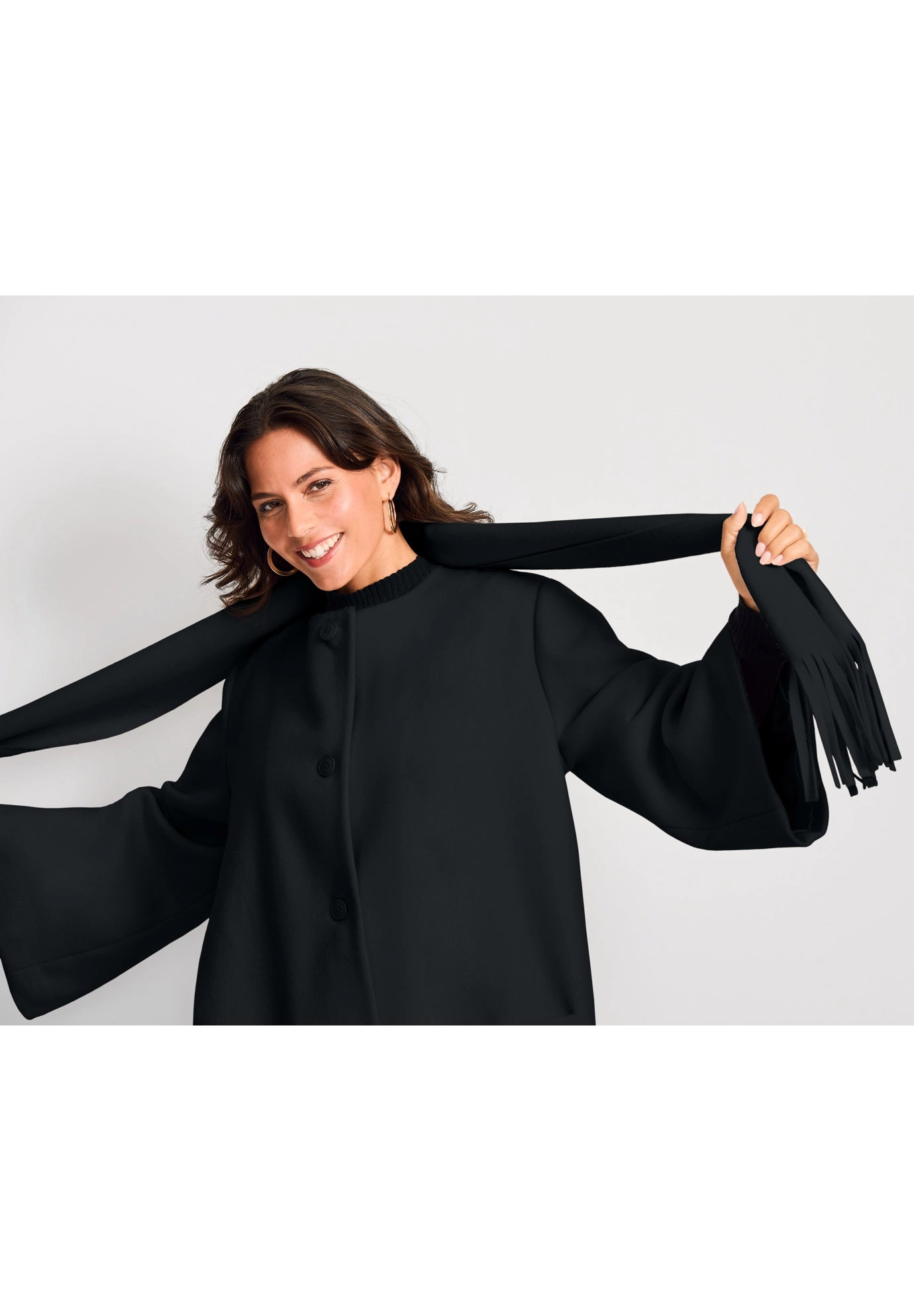 Avenue Women's Plus Detachable Fringe Scarf Coat