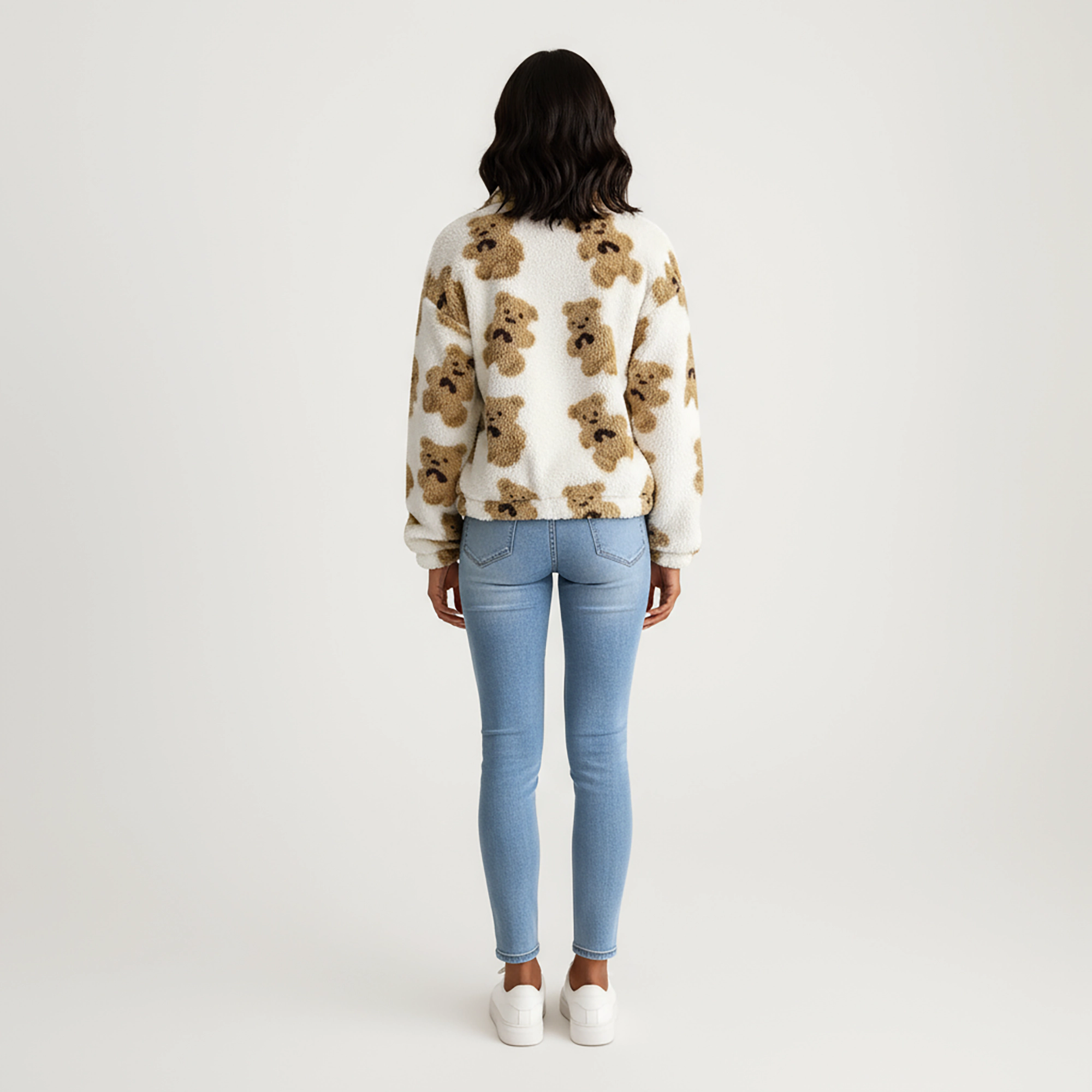 Anna-Kaci Women's Zip-Up Teddy Print High Pile Fleece Jacket with Long Sleeves and Relaxed Fit